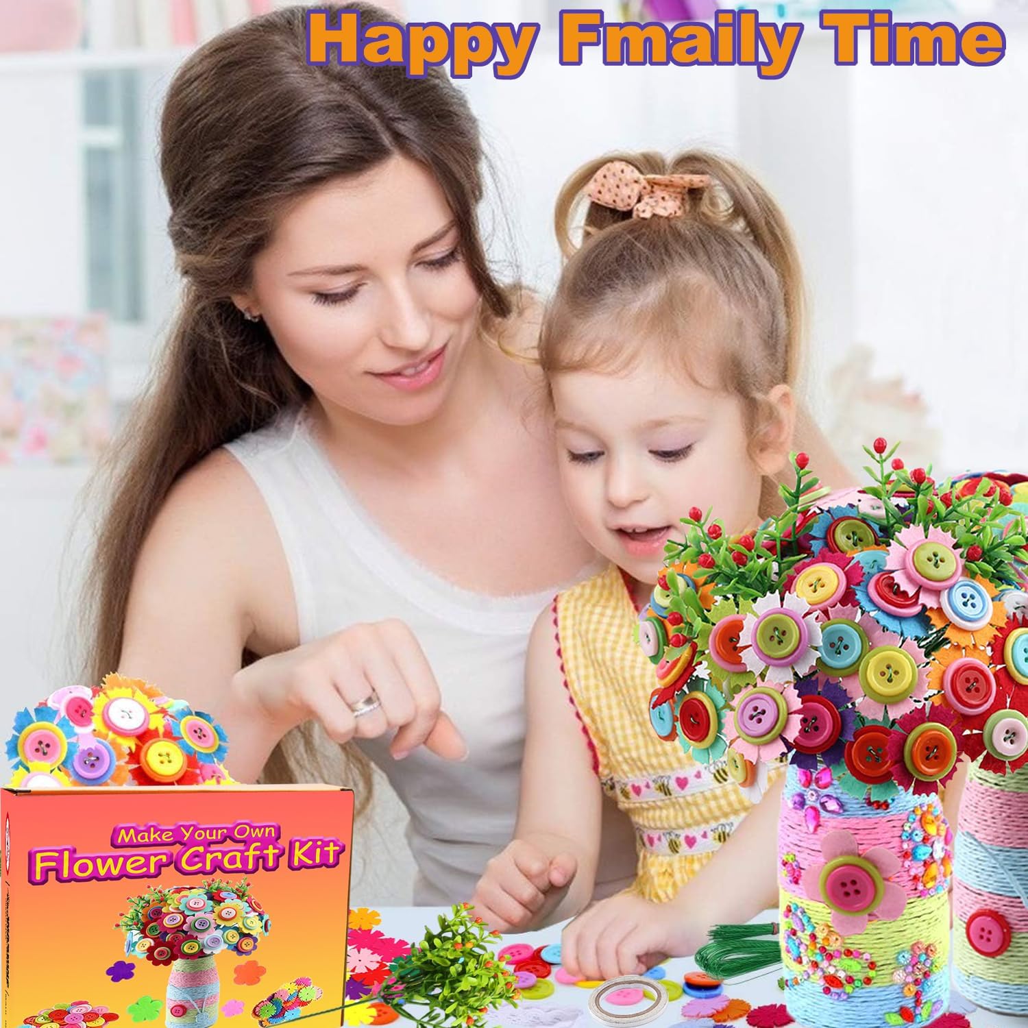 Korilave Manualidades para niñas de 6 a 8 años, haz tu propio ramo de flores con botones y flores de fieltro, arte y manualidades para niños de 8 a