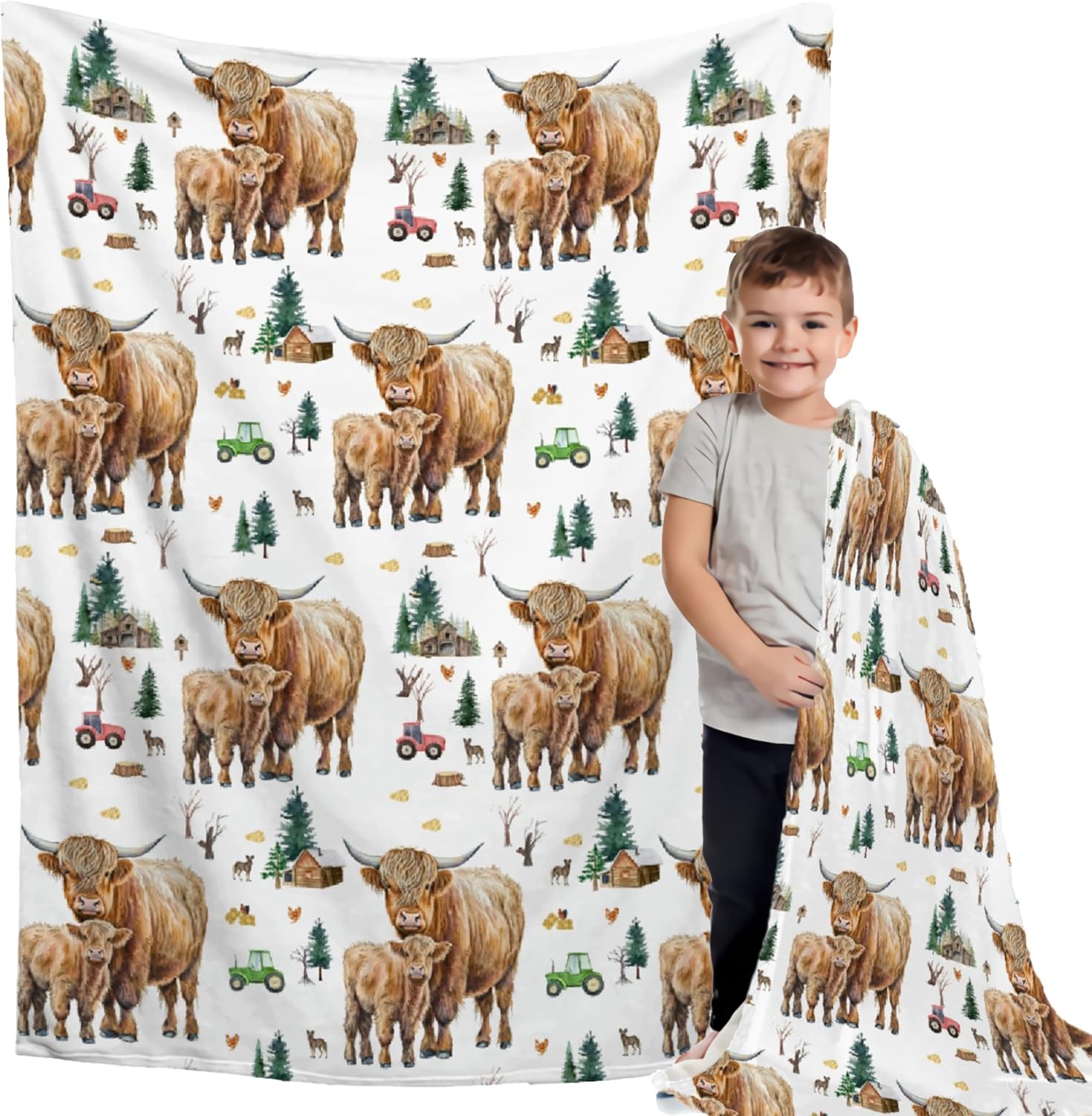 Farm Highland – Manta de regalo de franela de forro polar, ligera, suave, bonita y acogedora para cama, sofá, viajes al aire libre, 40 x 50