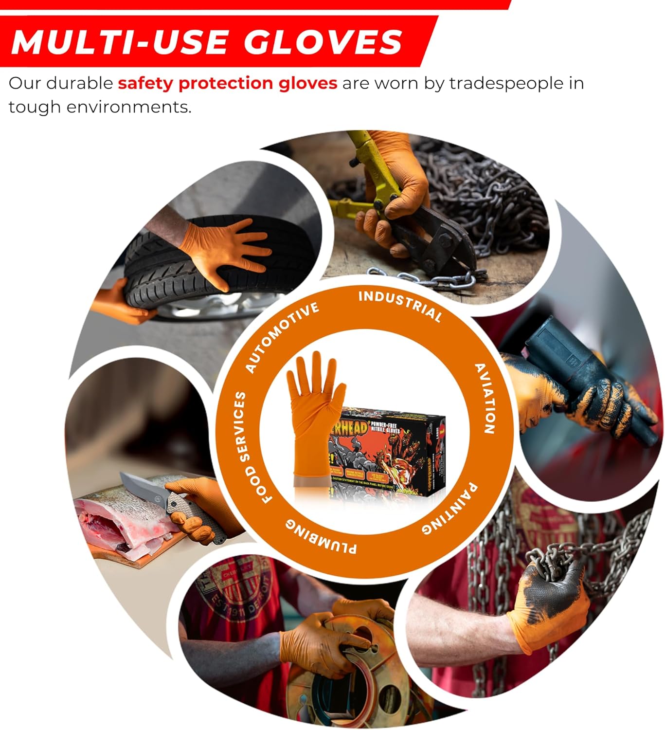 Copperhead Guantes desechables de nitrilo naranja HD, 8 mil, sin látex ni polvo, industriales, seguros para alimentos, textura de diamante elevado