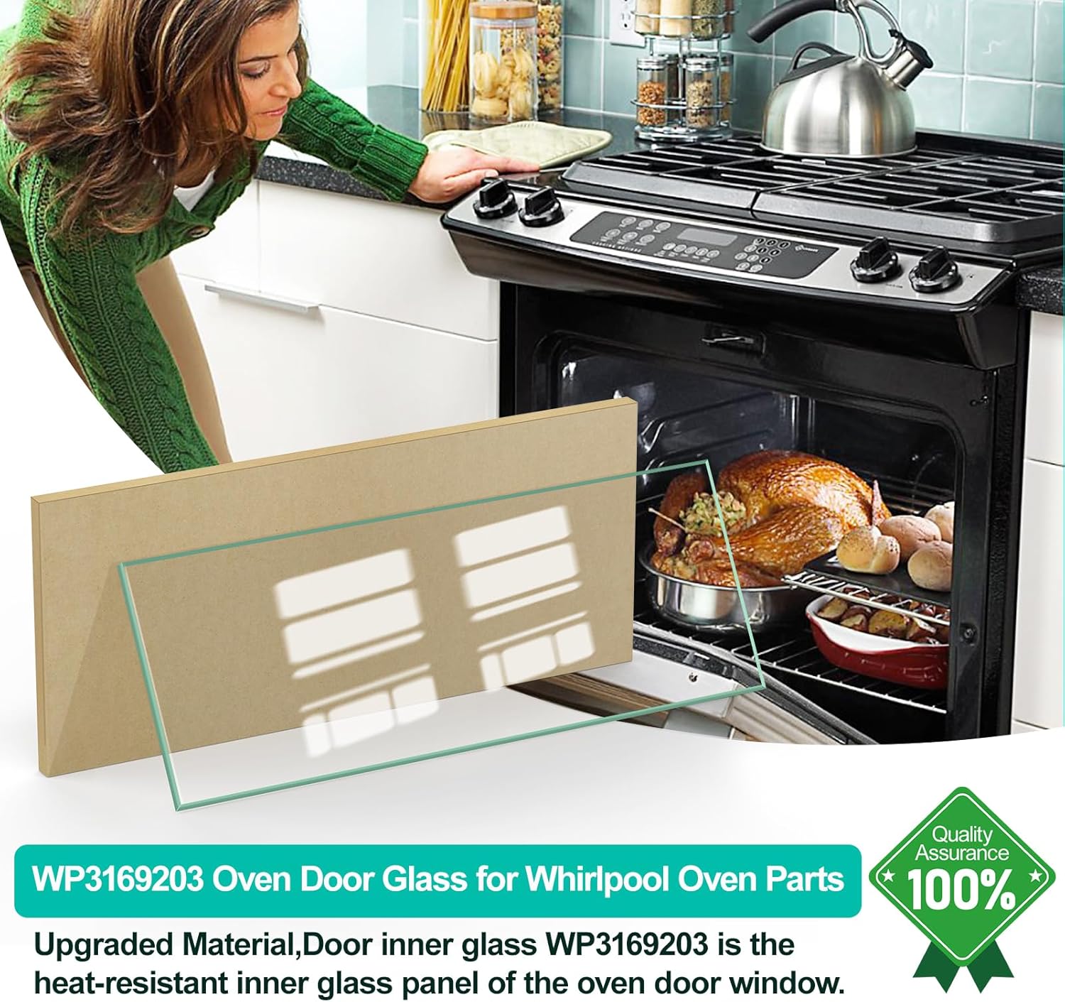 WP3169203 – Reemplazo de vidrio para puerta interior de horno compatible con Whirlpool KitchenAid – Vidrio de puerta de horno para horno de pared,