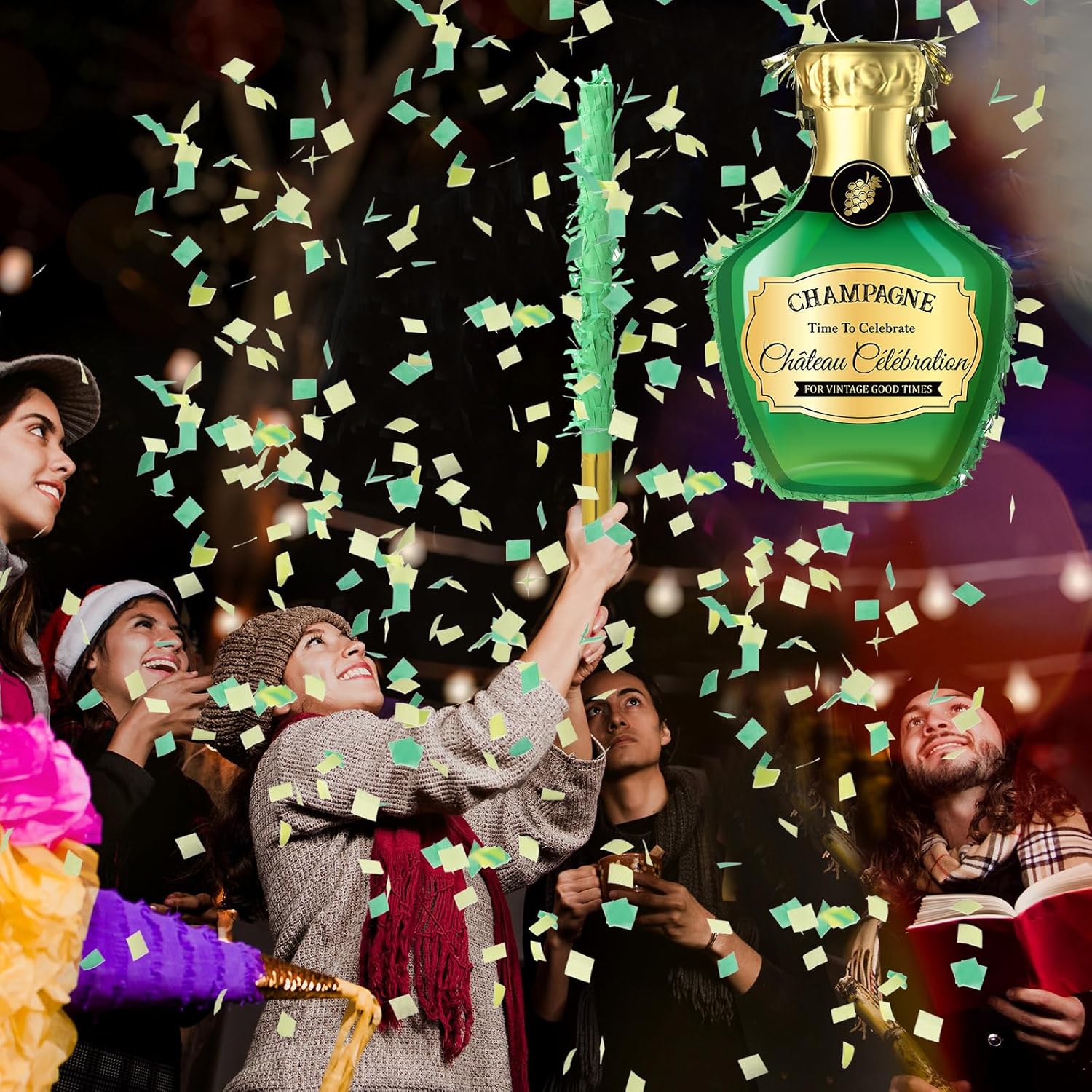 Panelee Piñata adulta con borla con borla para los ojos vendados, taza de cerveza, piñatas de whisky de champán, botella de tequila, juego de piñata