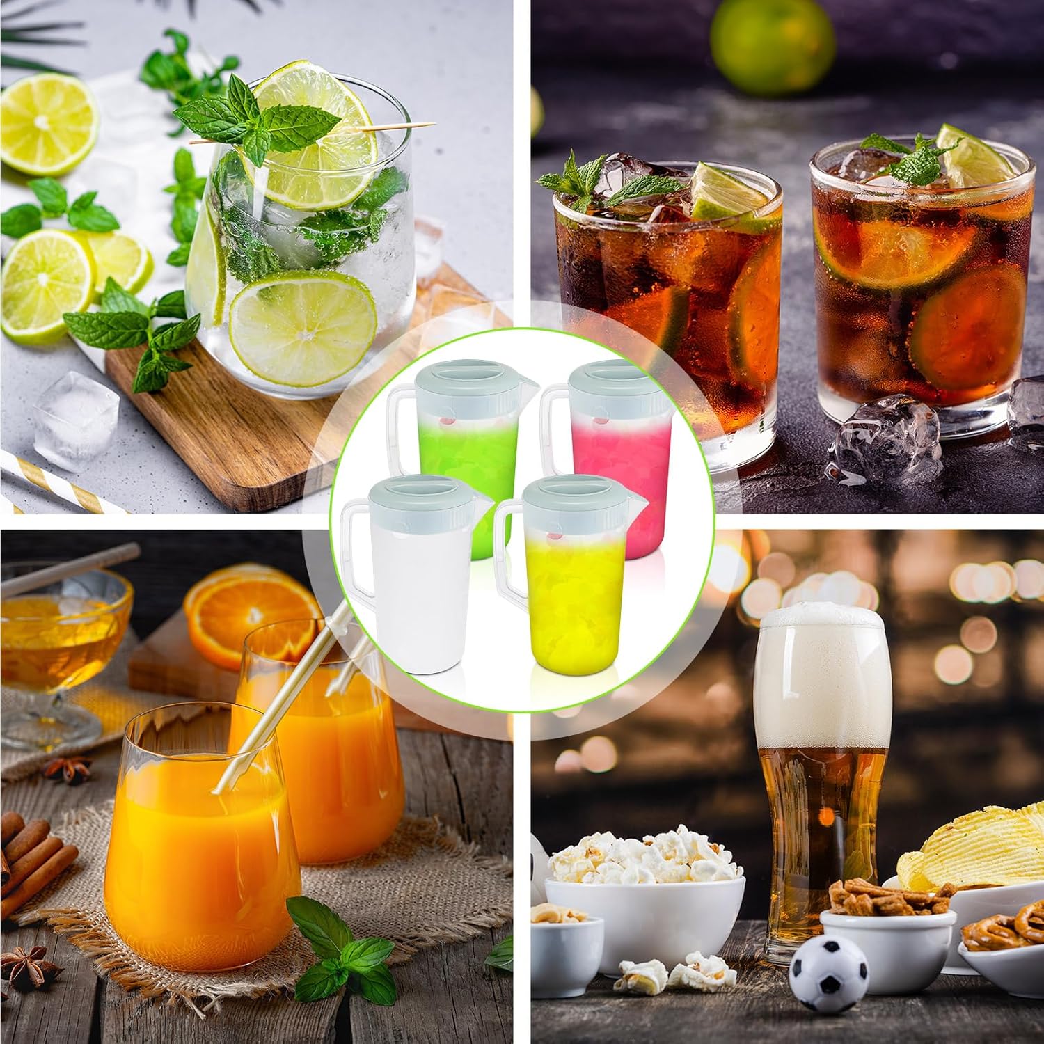 Uiifan 4 jarras de agua de plástico con tapa, boquilla de 1 galón y asa, jarra de jugo de plástico para refrigerador, jarra de agua de plástico para