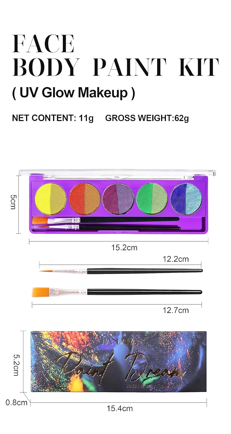 Paleta de sombra de ojos de agua UV de 10 colores, maquillaje de Halloween, altamente pigmentado, brillante, vibrante, fluorescente, arco iris,