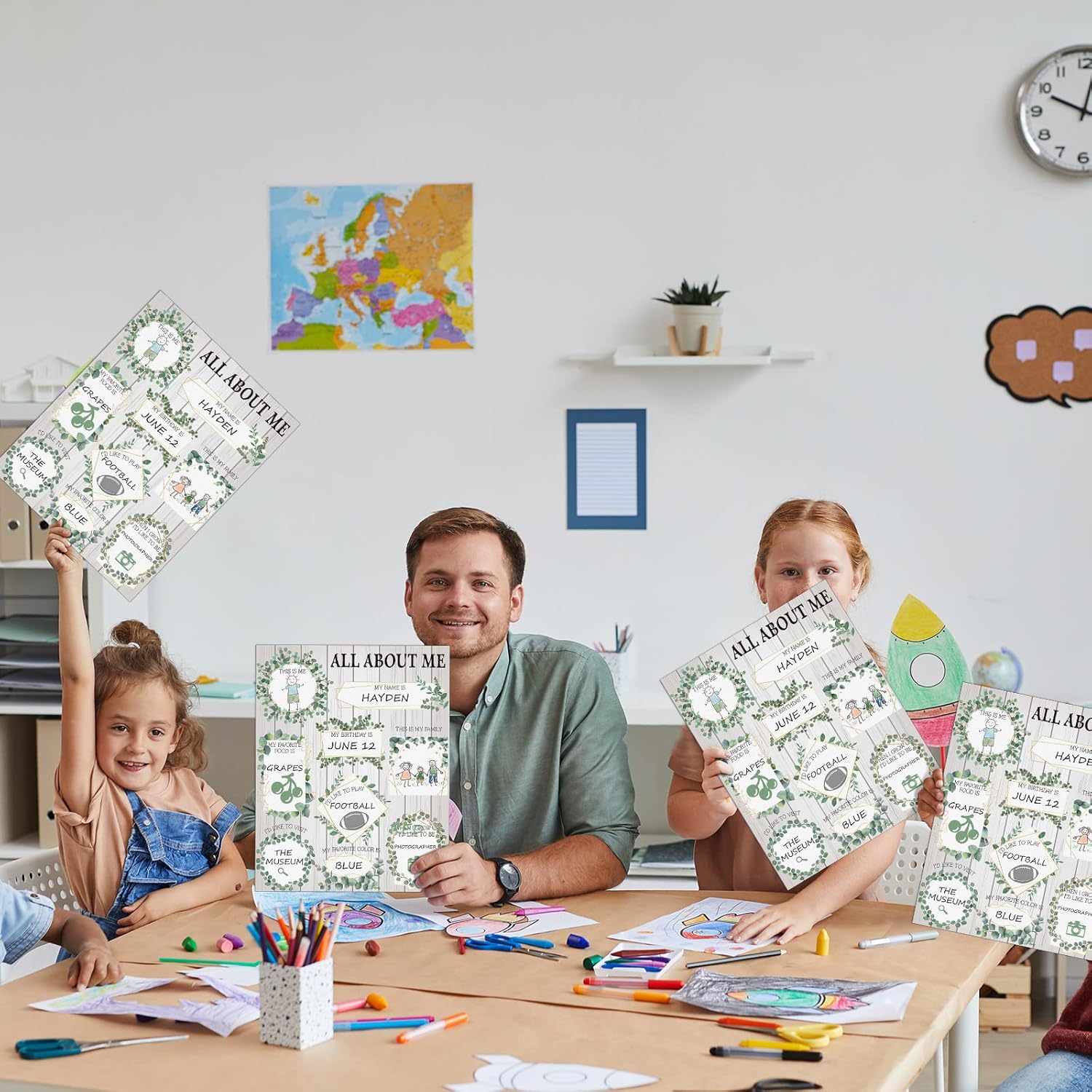 Sherr 60 pósteres de All About Me para niños, hojas verdes, arcoíris, póster escolar de eucalipto, póster para estudiantes, aula, jardín de