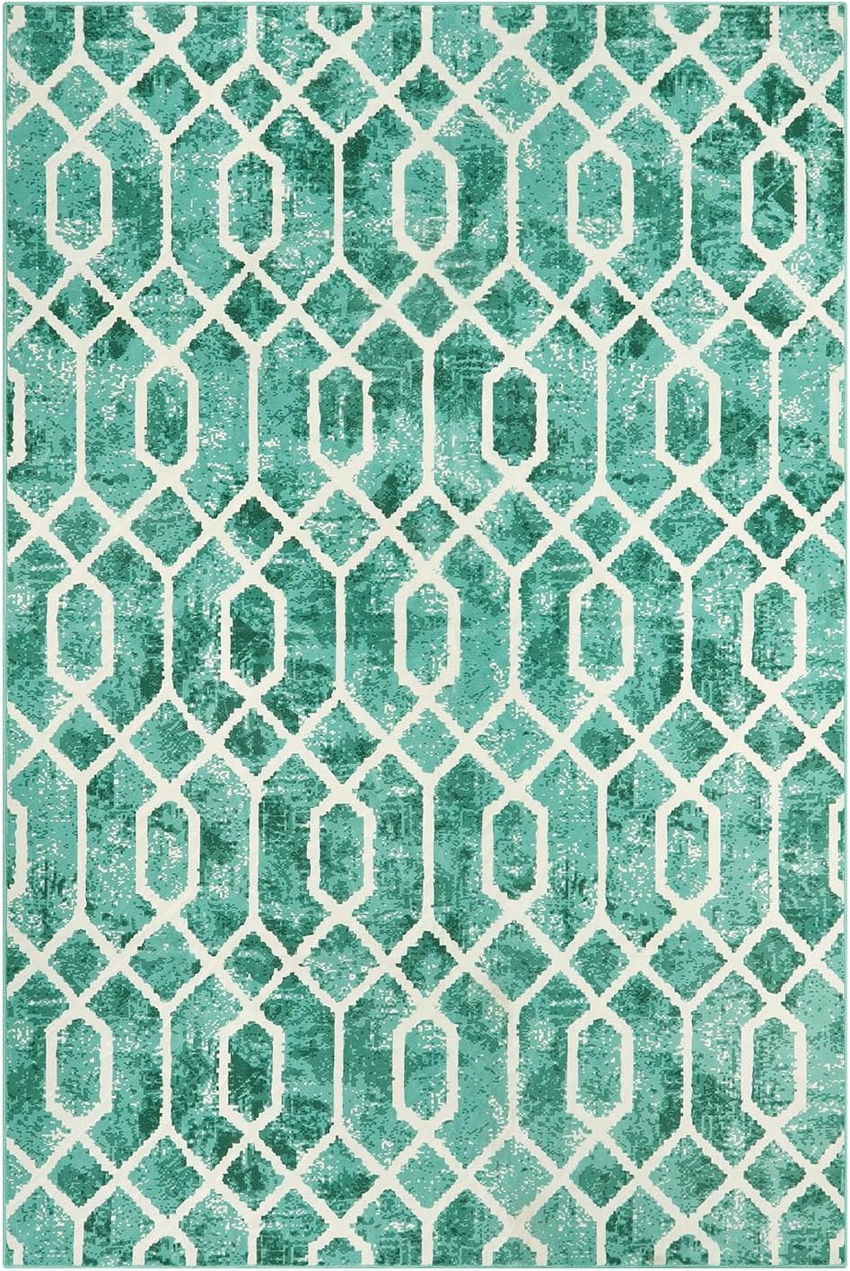 Lahome Alfombra de área lavable para dormitorio, alfombra verde para sala de estar, alfombra de 4 x 6 pies con enrejado geométrico, contemporánea,