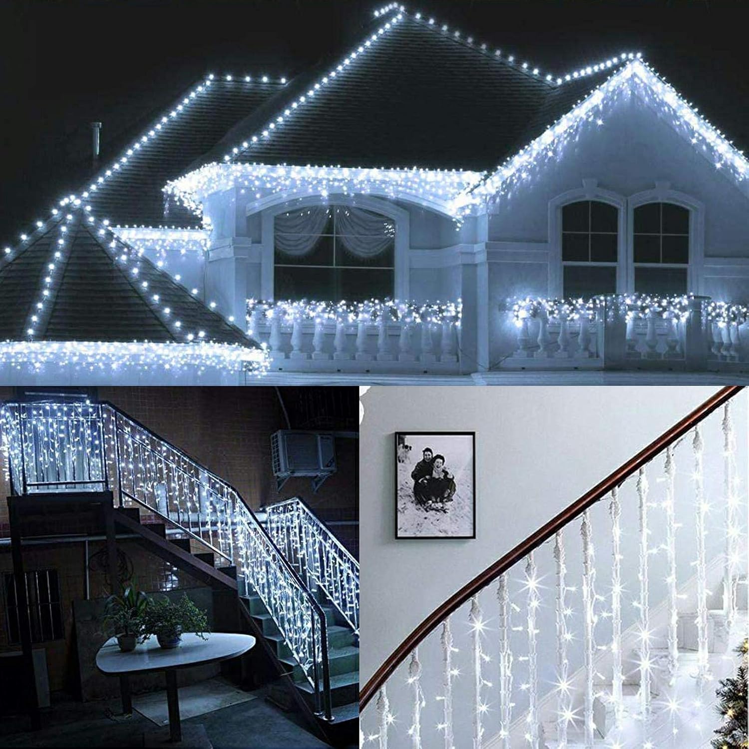 ZIMINGU Luces de goteo de carámbanos, 13 pies, 144 LED, 8 modos de Navidad, conectables, cortina de ventana, cascada de hadas, tira de luces de
