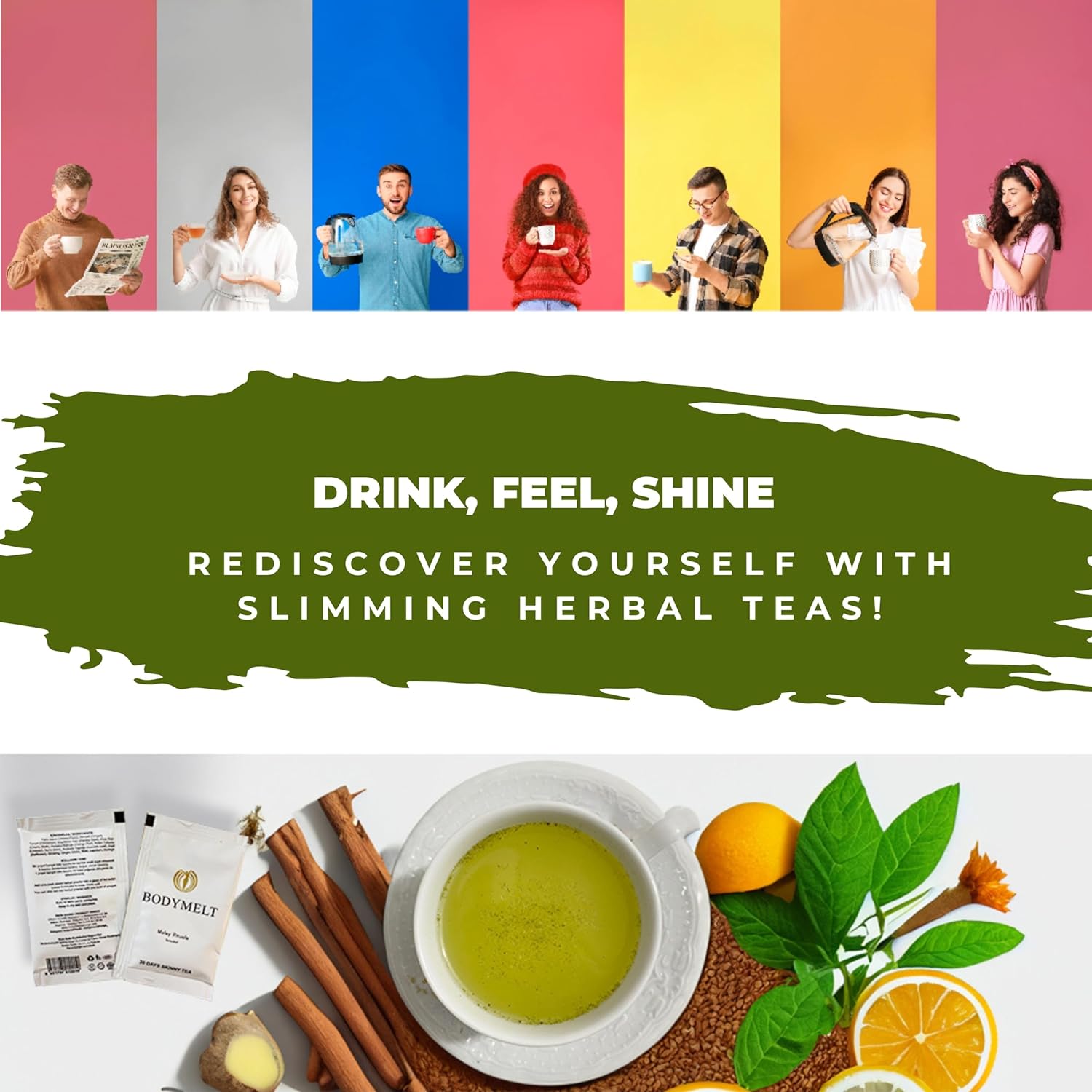 BODYMELT 30 Days Detox Tea Powder Form  Fórmula de té de hierbas  Té en polvo de 30 bolsitas  0.14 oz  15 mezclas de hierbas y potenciador de
