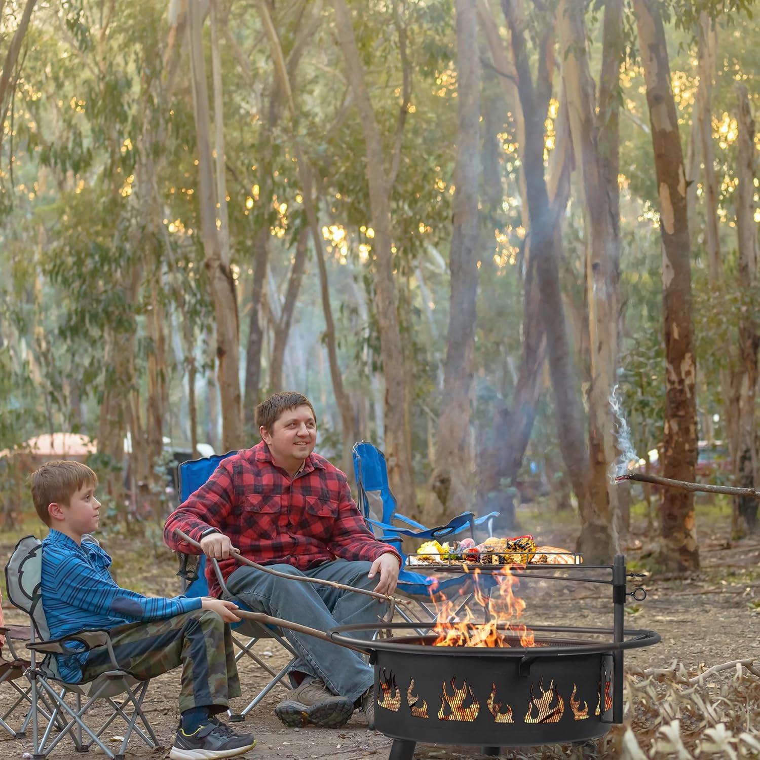 FUNBERRY Fogatas para exterior,Fogatas al aire libre con parrilla,Pozo de fuego de leña,Fogata de 30 pulgadas con pantalla de chispa,Rejilla de