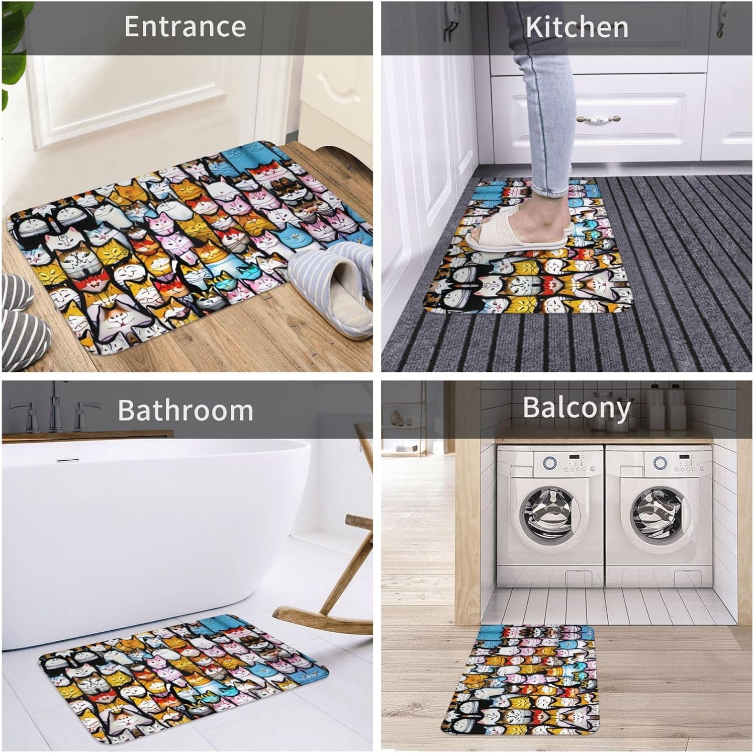 Felpudo de puerta con diseño de gatos de dibujos animados, para exteriores, para el piso de entrada del hogar, fácil de limpiar, felpudos de patio,