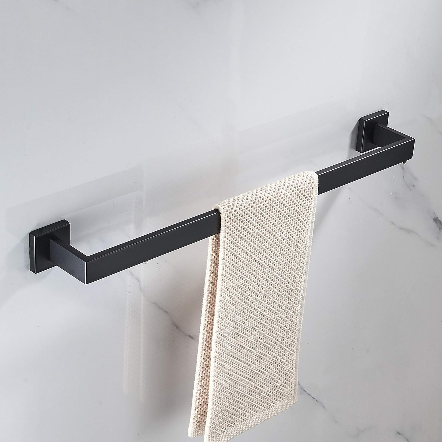 JunSun Juego de accesorios de baño cuadrado de 4 piezas (toallero para papel higiénico, gancho para bata), accesorios de baño contemporáneos