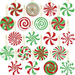 Tondiamo Juego de 20 llaveros de pintura de diamantes de Navidad 5D, colgantes de arte de diamantes de doble cara para decoración de fiestas de Tondiamo Juego de 20 llaveros de pintura de diamantes de Navidad 5D, colgantes de arte de diamantes de doble cara para decoración de fiestas de