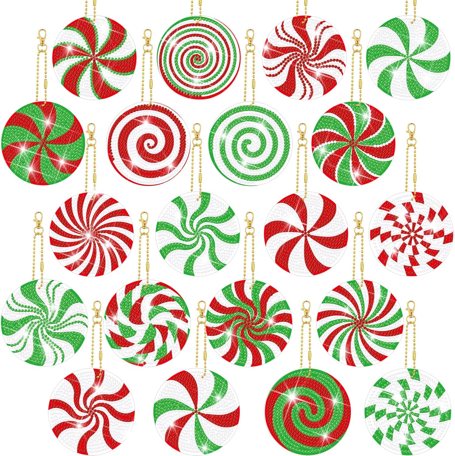 Tondiamo Juego de 20 llaveros de pintura de diamantes de Navidad 5D, colgantes de arte de diamantes de doble cara para decoración de fiestas de