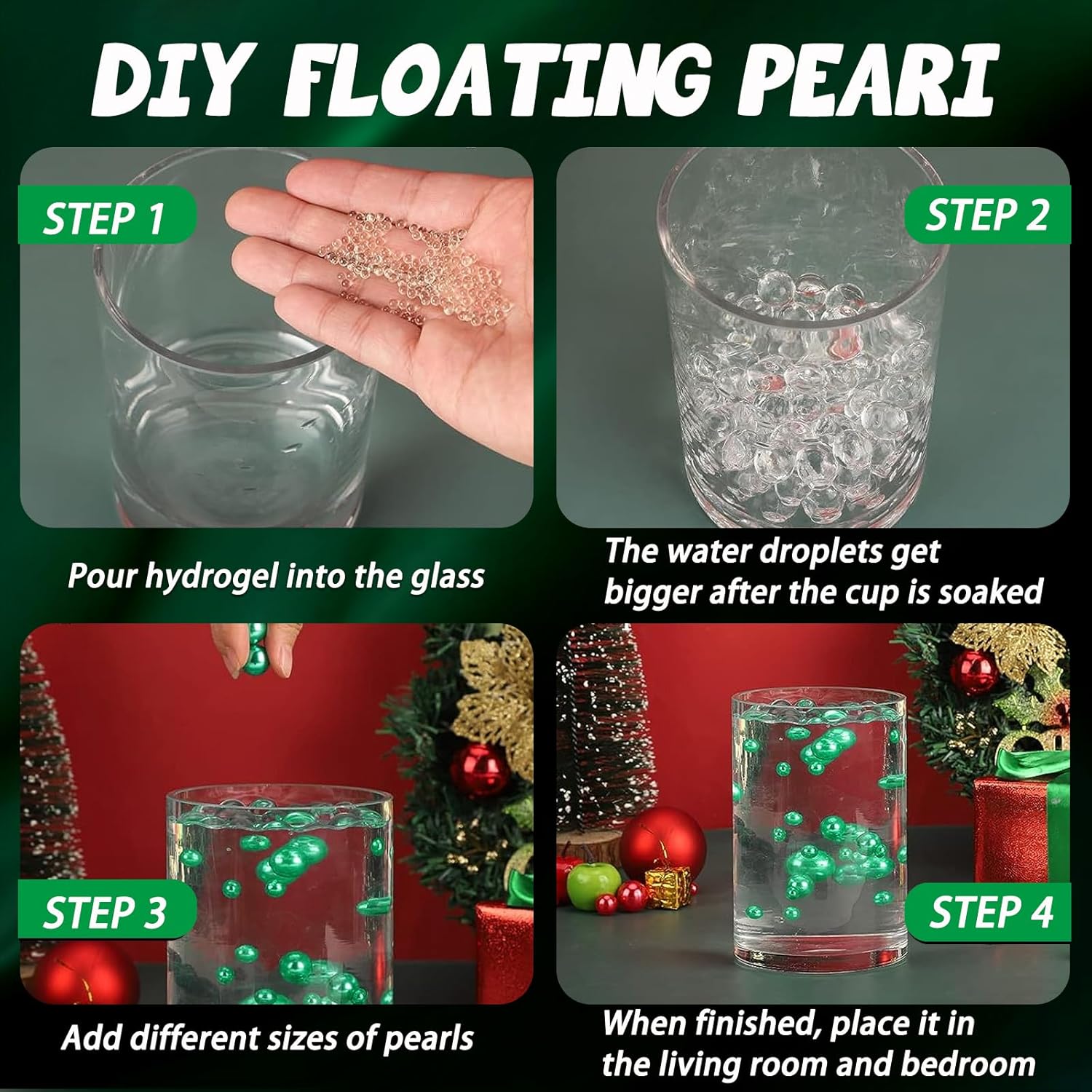 Decoración de jarrón de perlas, 200 perlas flotantes verdes de Pascua, cuentas de relleno de jarrón verde para centros de mesa, cuentas flotantes
