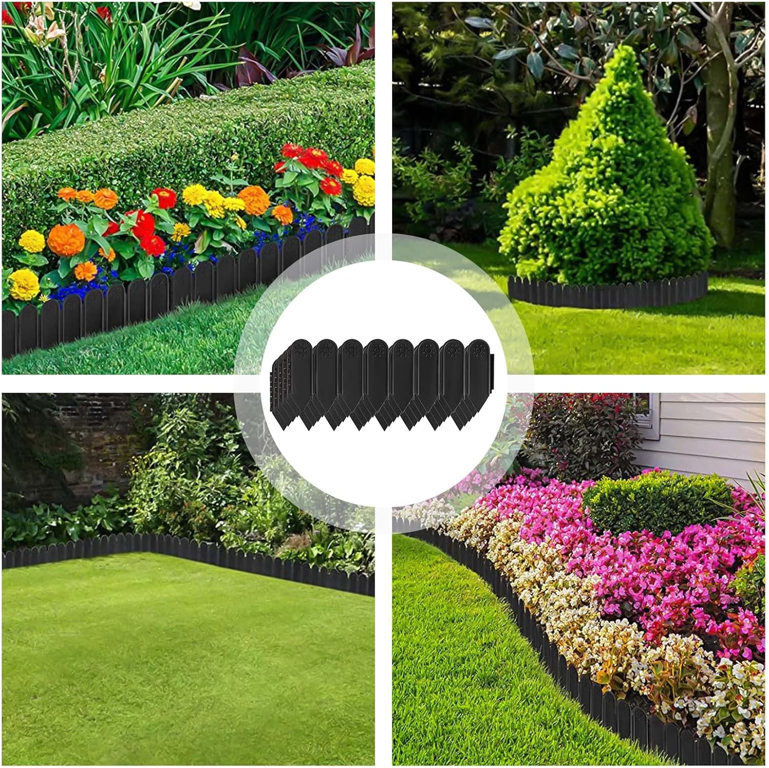 Borde de jardín Borde de Paisaje 5 piezas de 15.7″ X 6″ Cerca de plástico entrelazado para bordes de paisaje, borde de césped de jardín de 6.56