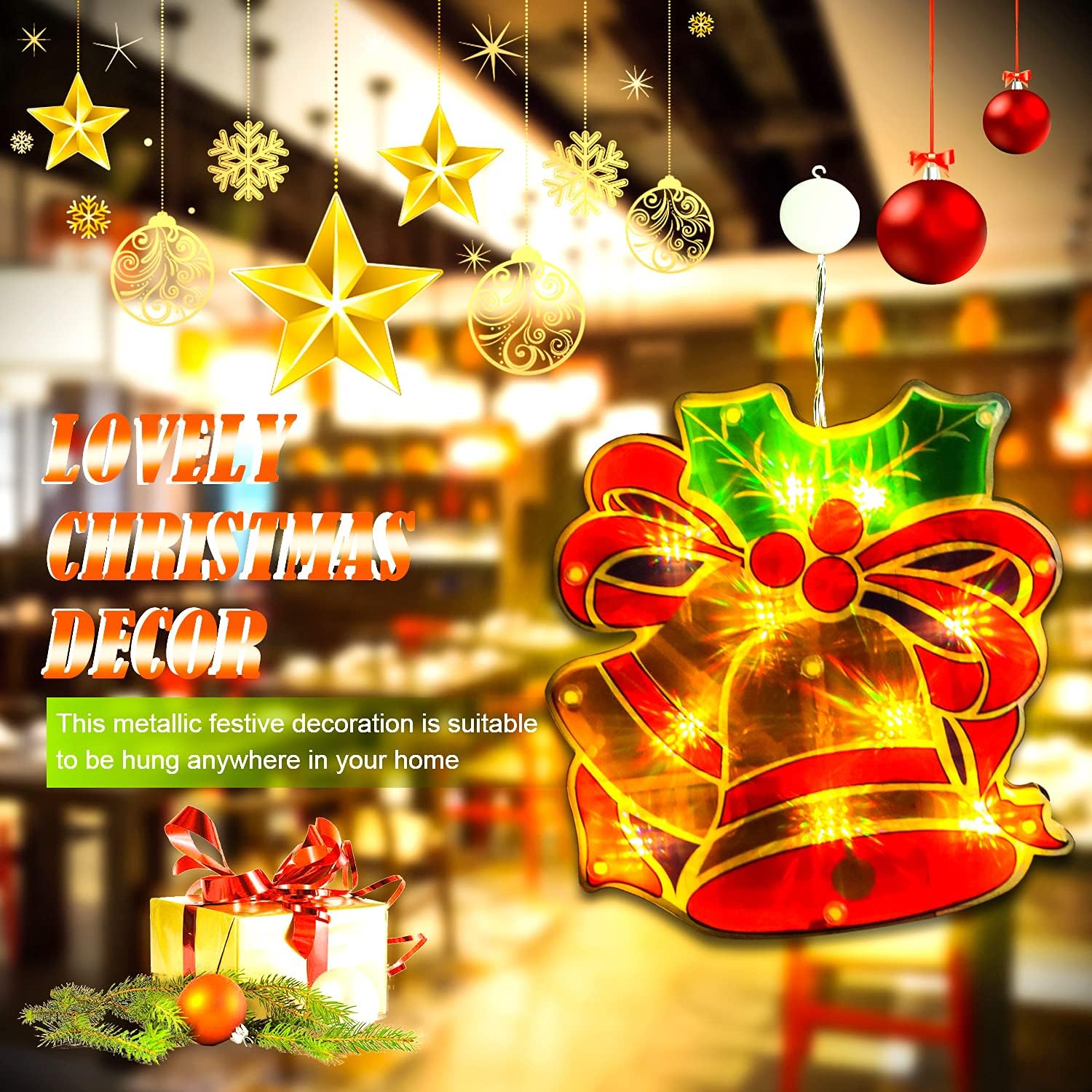 Decoraciones de Navidad, 2 luces de ventana de Navidad, funciona con pilas, luces de silueta de ventana con ventosa, temporizador para decoración de