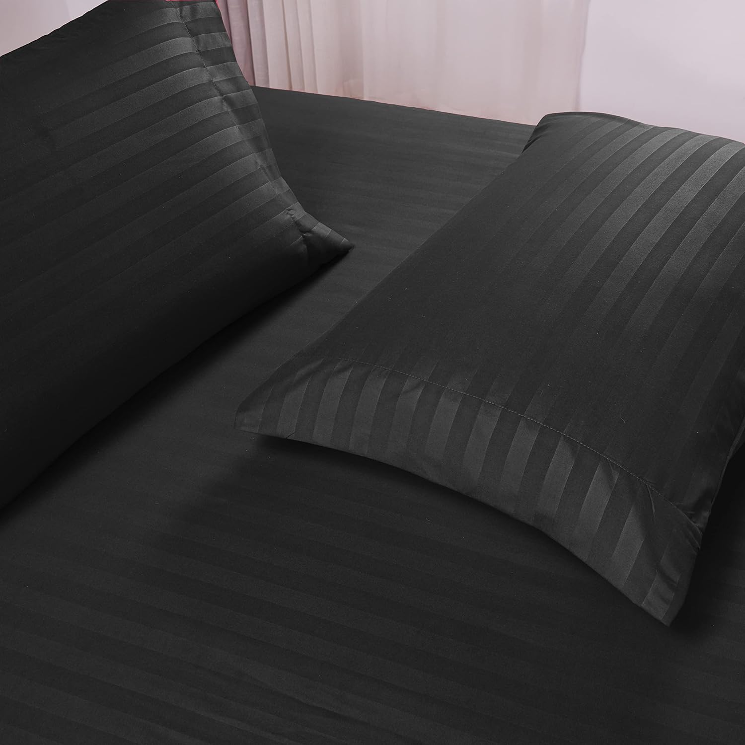 Mocassi Cali King Stripe – Juego de sábanas y fundas de almohada de lujo de hotel de 1800  Premier, sábanas ultrasuaves, transpirables y