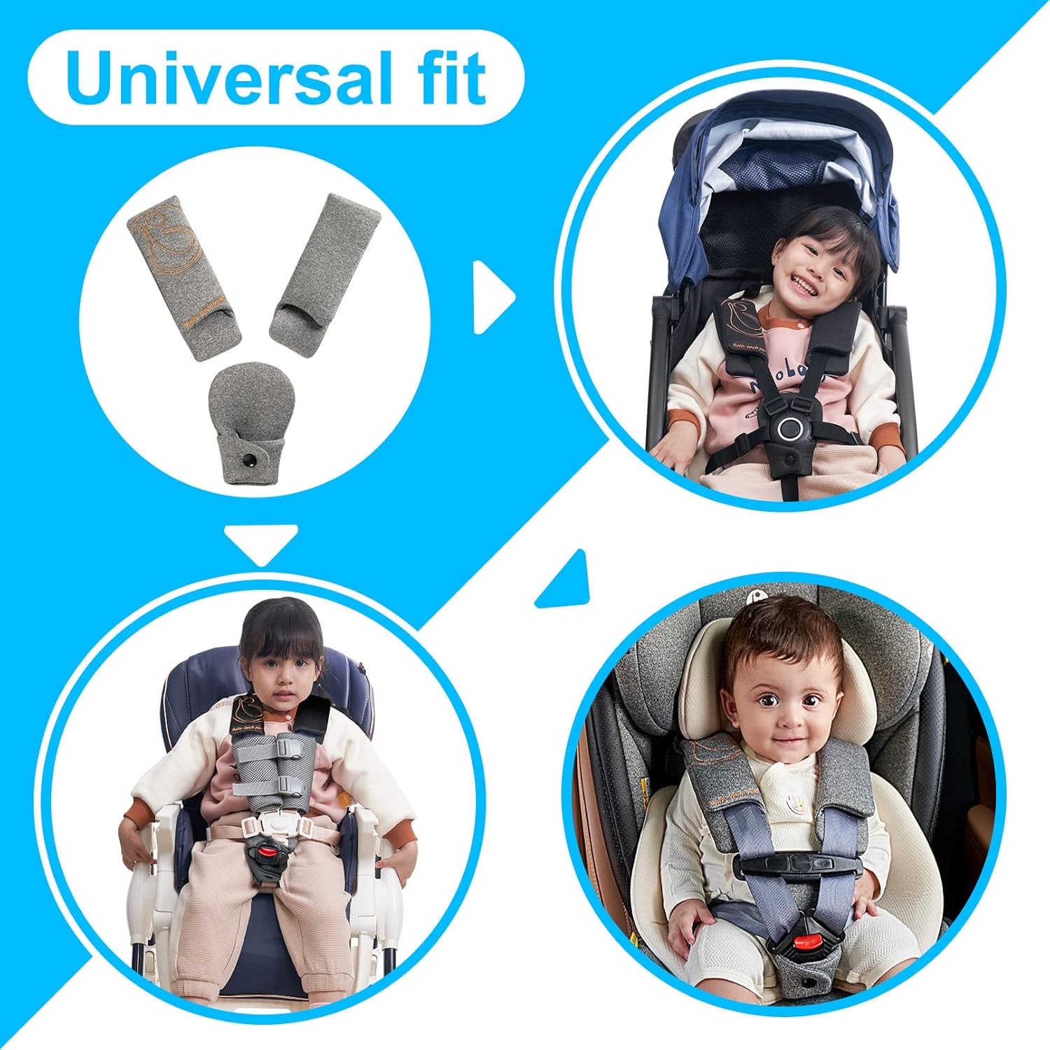 Juego de fundas de correa de asiento de automóvil para bebés y niños, fundas para cinturón de seguridad con almohadilla para la entrepierna, diseño