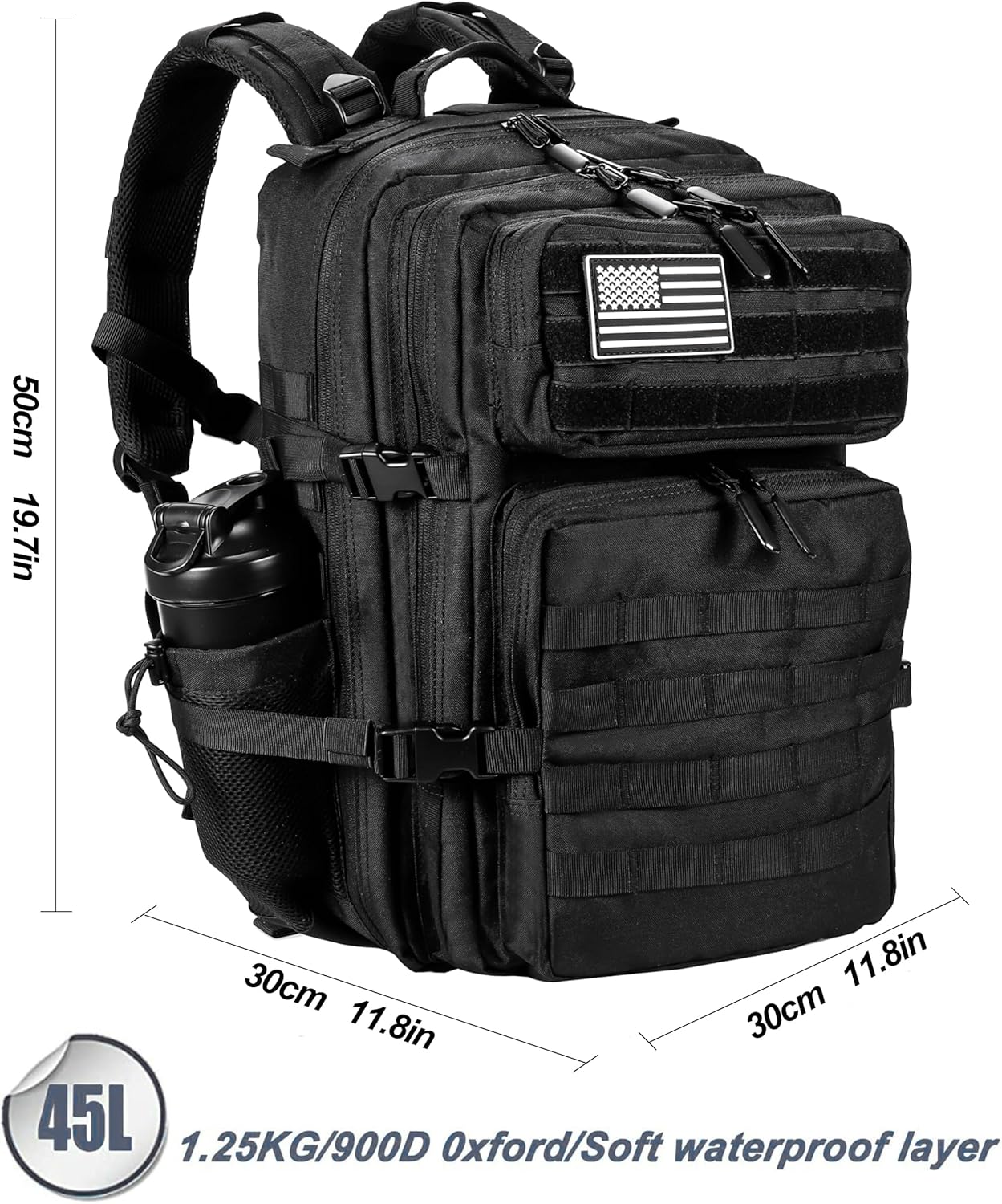 LHI Mochila táctica militar para hombres y mujeres, 45L, 3 días, paquete de asalto, mochila grande con sistema Molle