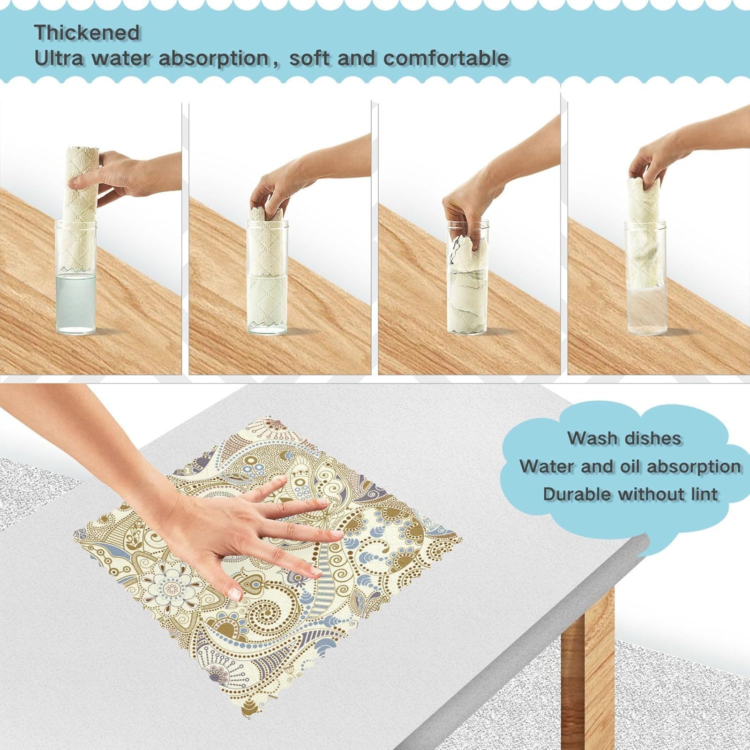 Light Floral Contemporary 6 Pack Absorbent Kitchen Microfiber Towels Decorative Cotton Car Drying Towels for Countertop Oven