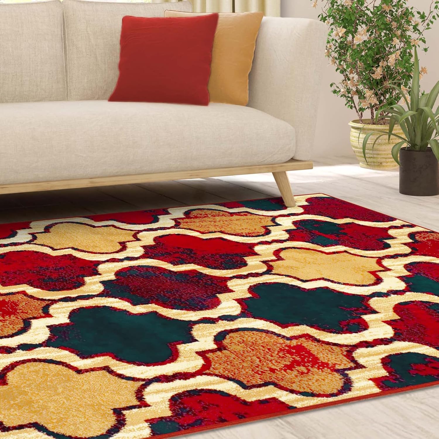 SUPERIOR – Alfombra de área grande para interiores, con respaldo de yute, perfecta para suelos de madera dura, diseño de entramado Viking, 5 x 8