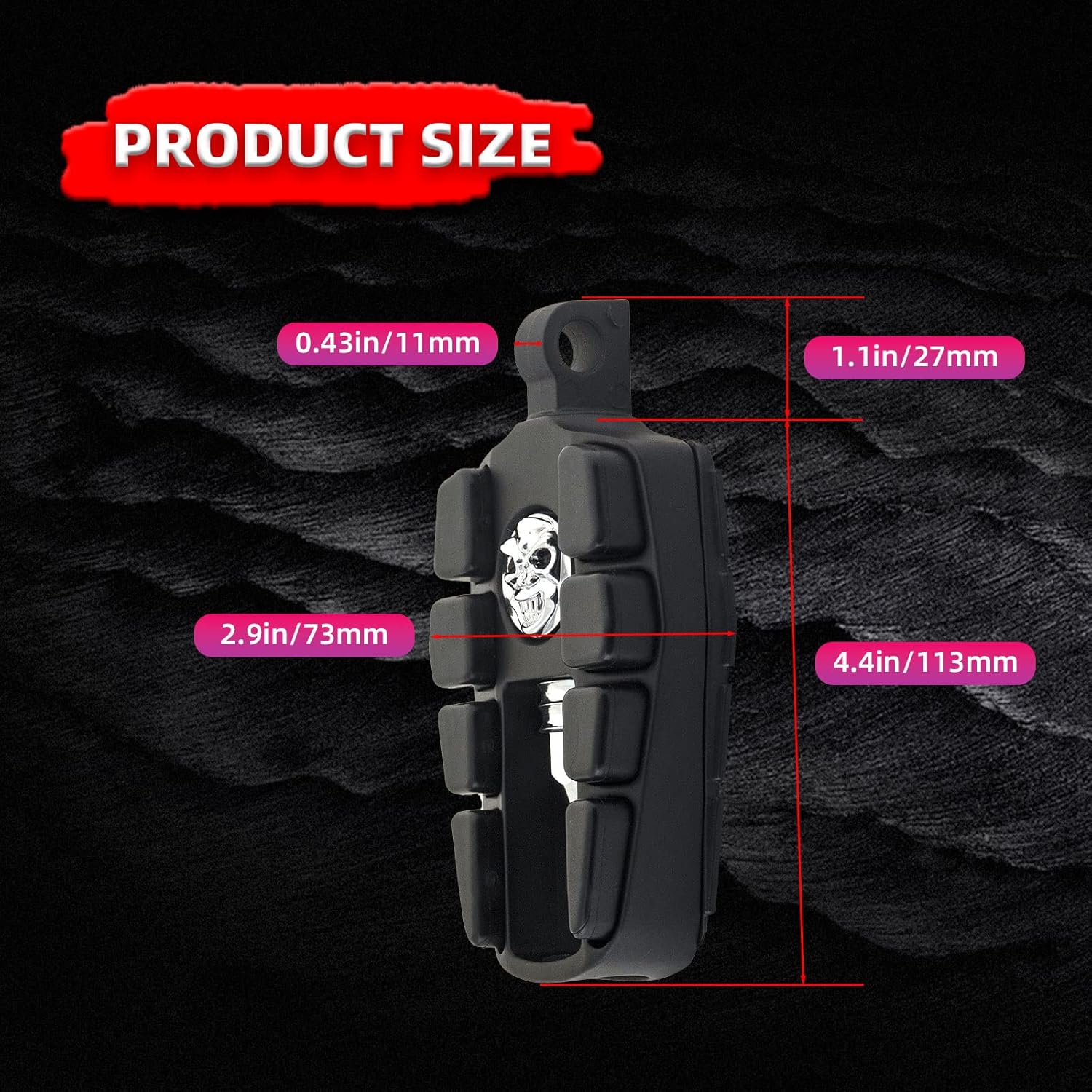 FATECIM Estriberas de calavera para motocicleta, reposapiés para motocicleta, mini tablas de suelo con adaptadores de montaje macho y goma