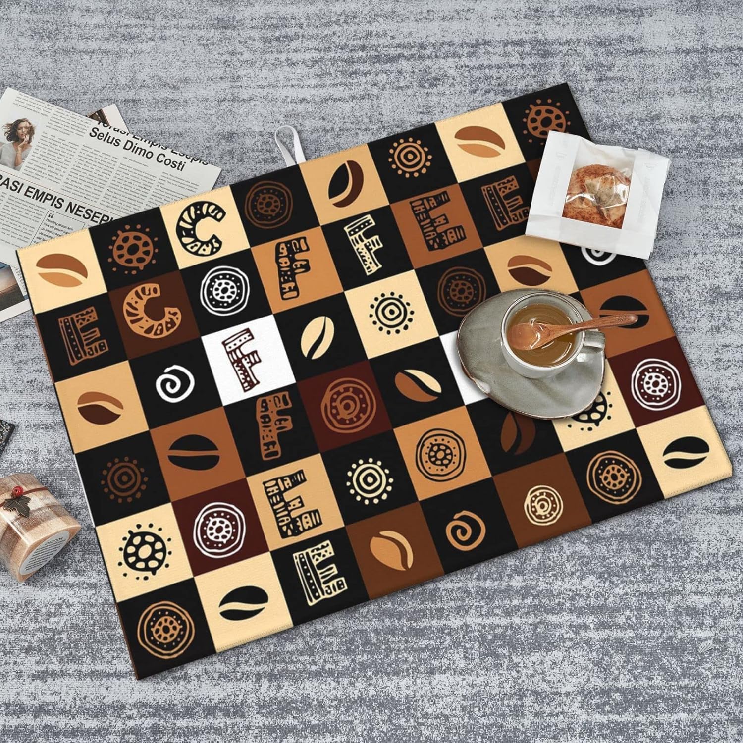 Tapete de secado de platos de café de celosía para encimera de cocina, extra grande, absorbente, microfibra de secado rápido, accesorios de 18 x 24