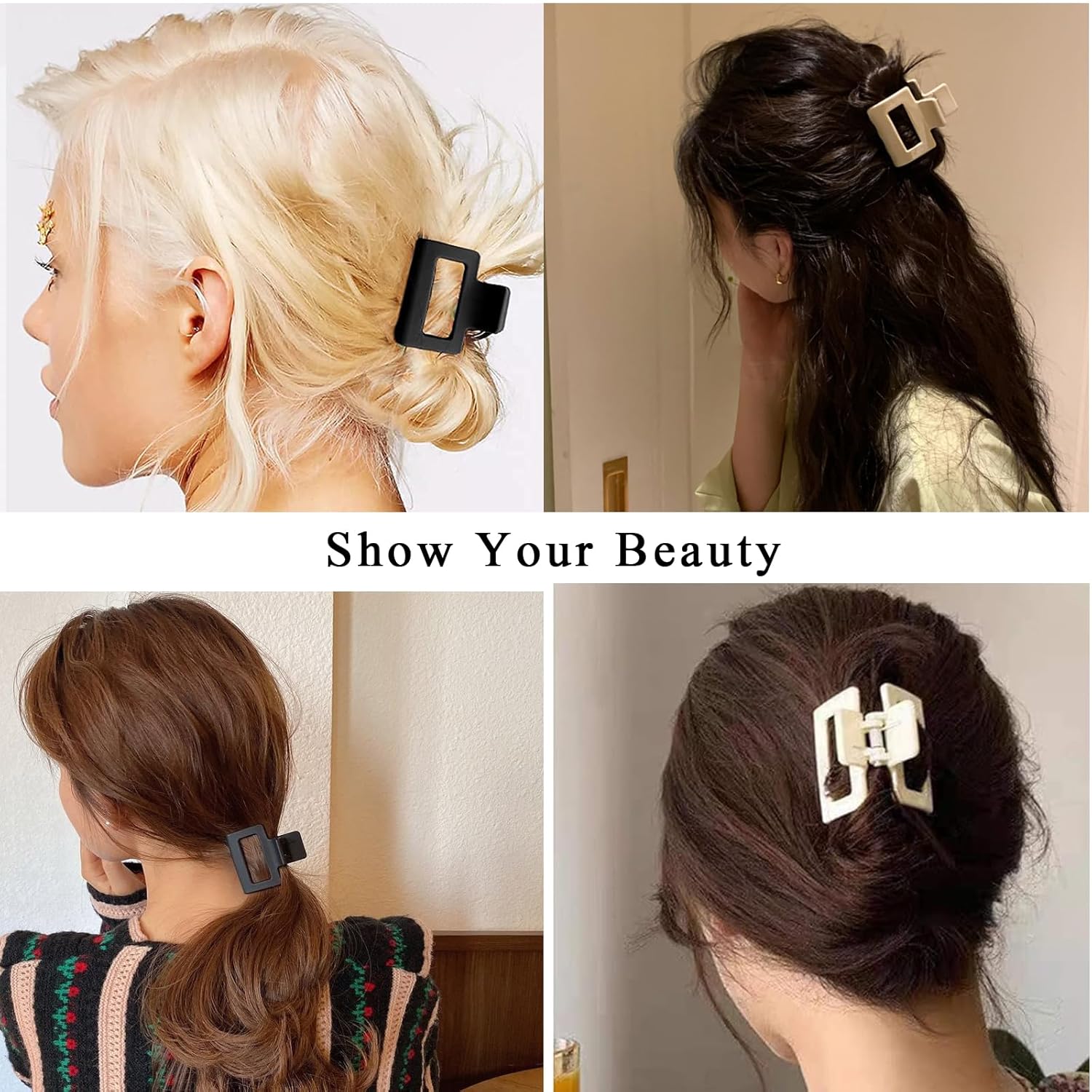 XINCHEAL 4 pinzas para el cabello, pinzas de pelo mate de 2 pulgadas para cabello grueso, pinzas cuadradas de color netural para cabello grueso,