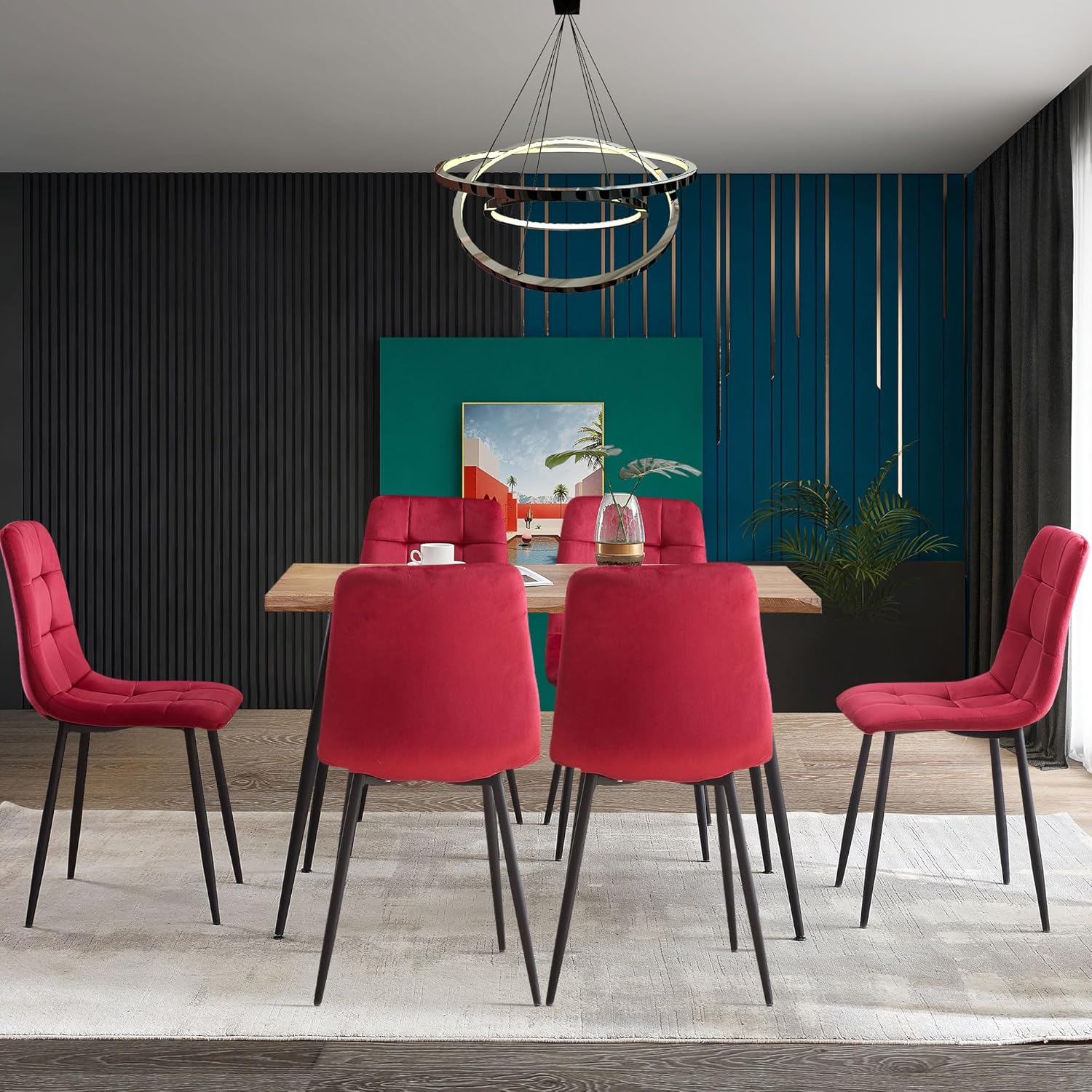 somedream – Juego de 6 sillas de terciopelo modernas, sin brazos, con patas de metal, sillas laterales tapizadas para cocina, sala de estar, color