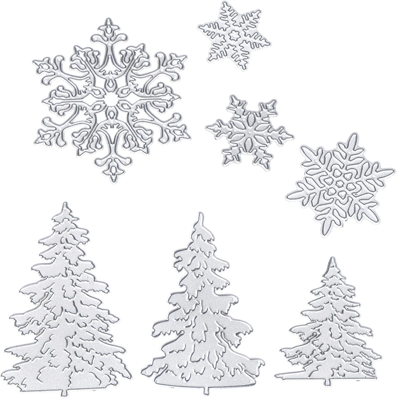 BBTO 7 troqueles de corte de copos de nieve de Navidad para hacer tarjetas, troqueles de copo de nieve de Navidad de metal, plantilla de árbol para