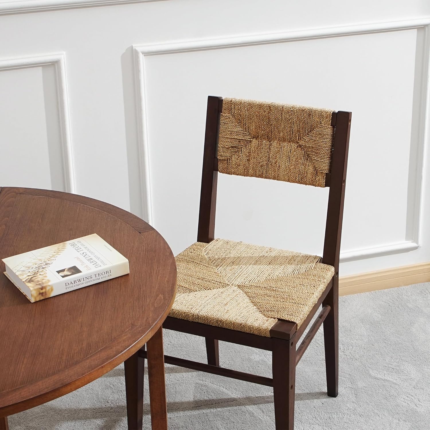 XINNAN Juego de 2 sillas de comedor, sillas de comedor modernas de mediados de siglo, sillas de cocina y comedor, asientos tejidos a mano con marco