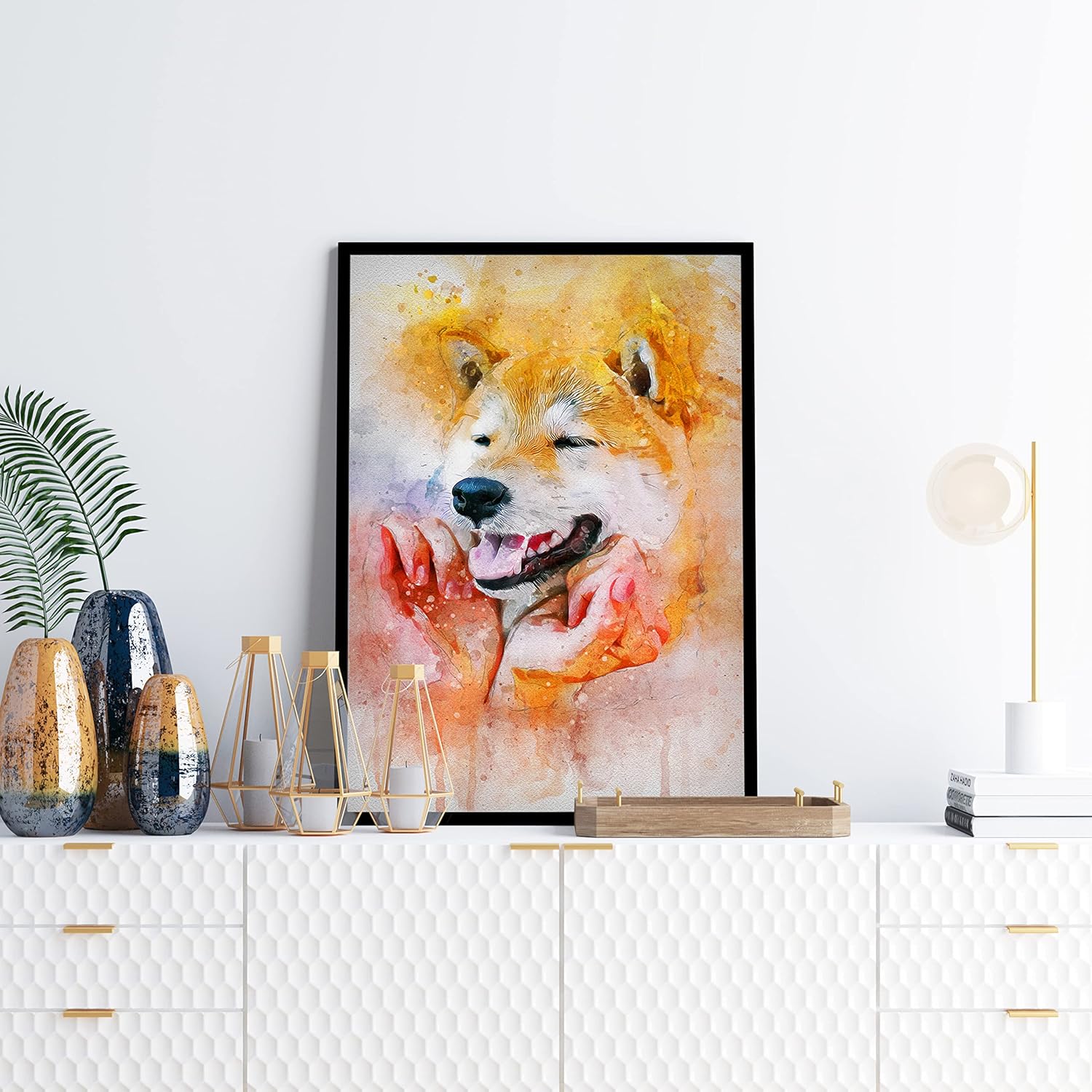 Awesometik Pintura personalizada del retrato del perro de la acuarela del perro de la impresión de la lona del perro de la mamá