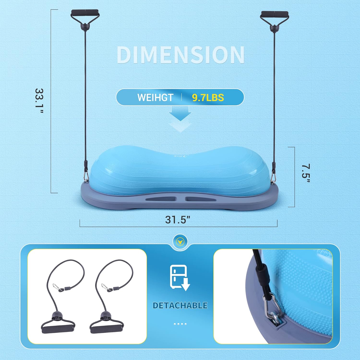 Nice C Balance Ball Balance Trainer, Half Ball con banda resistente, ejercicio de fuerza fitness, yoga con bomba de pie.