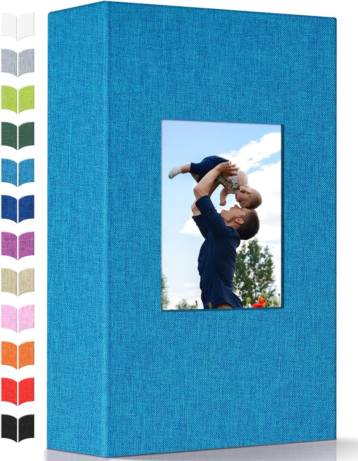 Álbum de fotos de 4 x 6 pulgadas con 300 bolsillos, álbumes de fotos deslizables, cubierta de lino, libro de recuerdos con ventana frontal, página