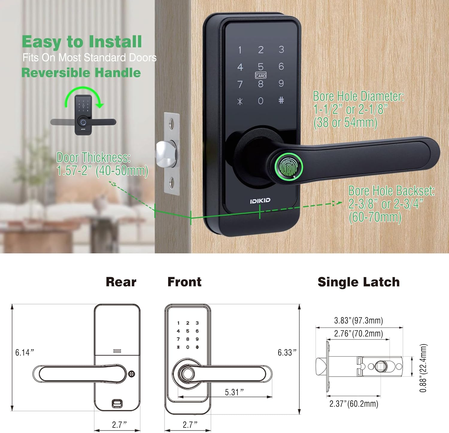 Cerradura de palanca inteligente, cerradura sin llave, cerradura de puerta con teclado de huellas dactilares, cerradura electrónica digital