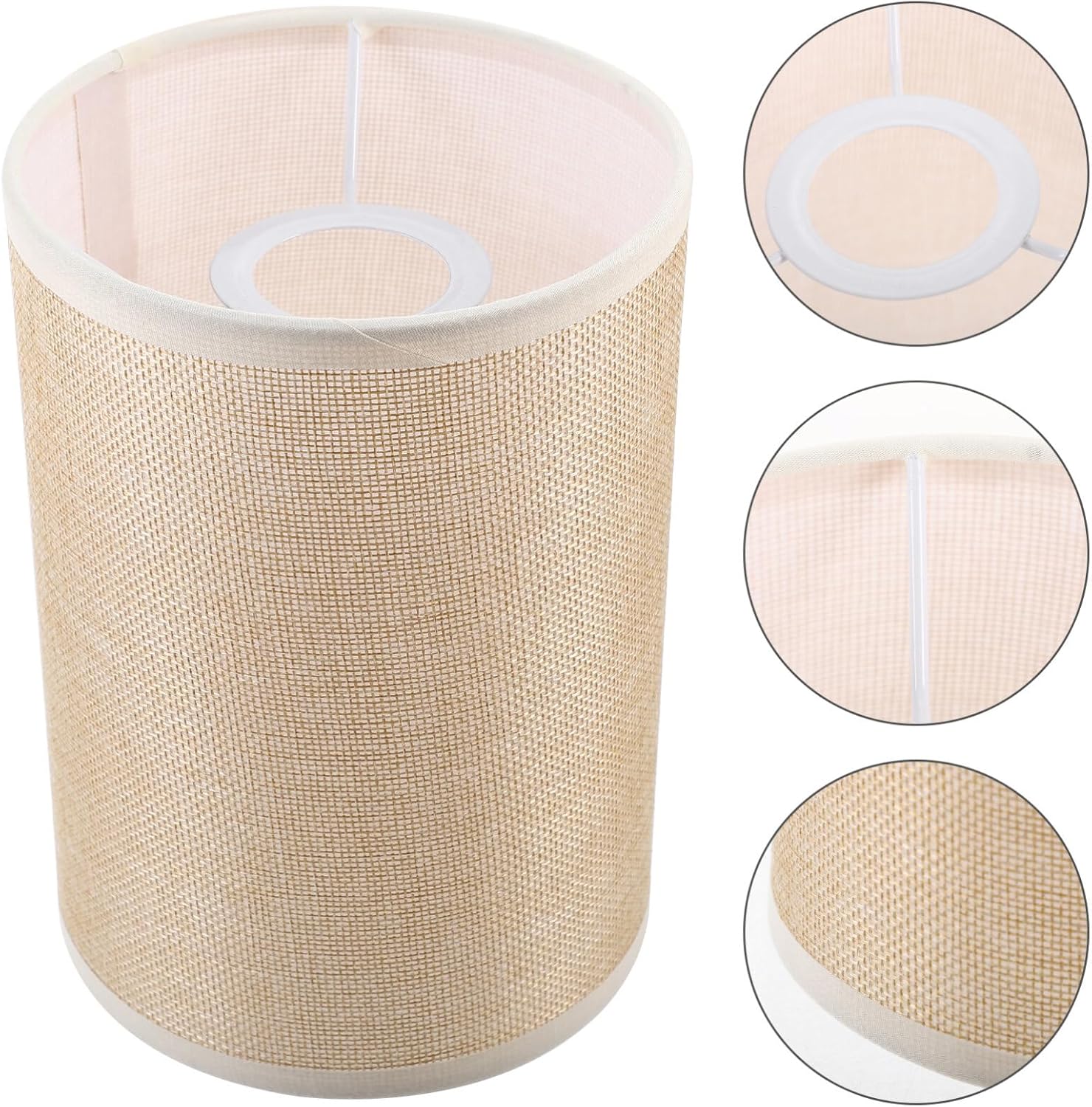 LIFKOME Pantallas de lámpara para lámparas de mesa, pantalla de tela de tambor E27, pantalla cilíndrica de tela natural, repuesto de lino, cubierta