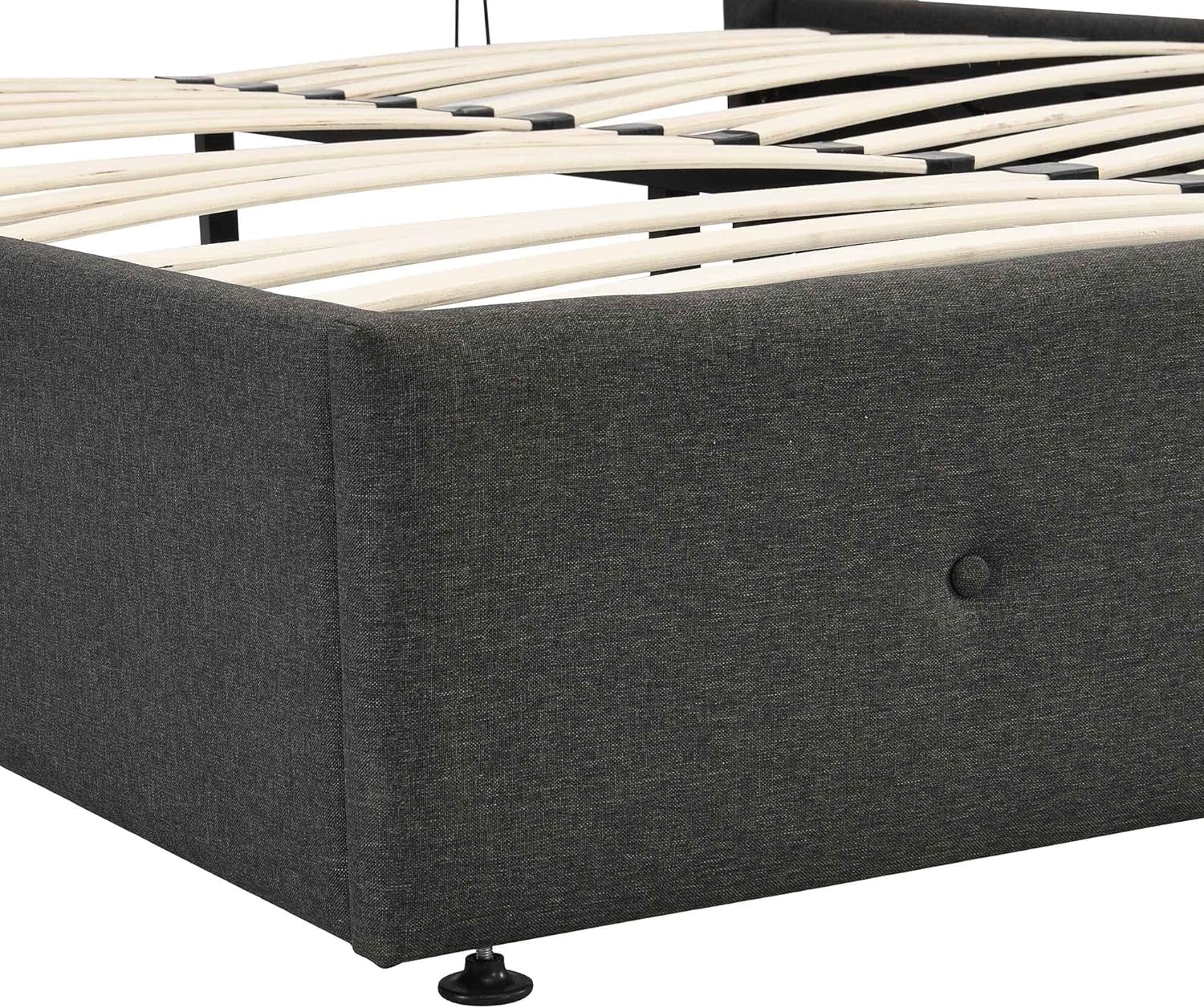 Cama tapizada de plataforma tamaño Queen con almacenamiento en la parte inferior, marco de cama de madera con cabecera copetuda, perfecta para