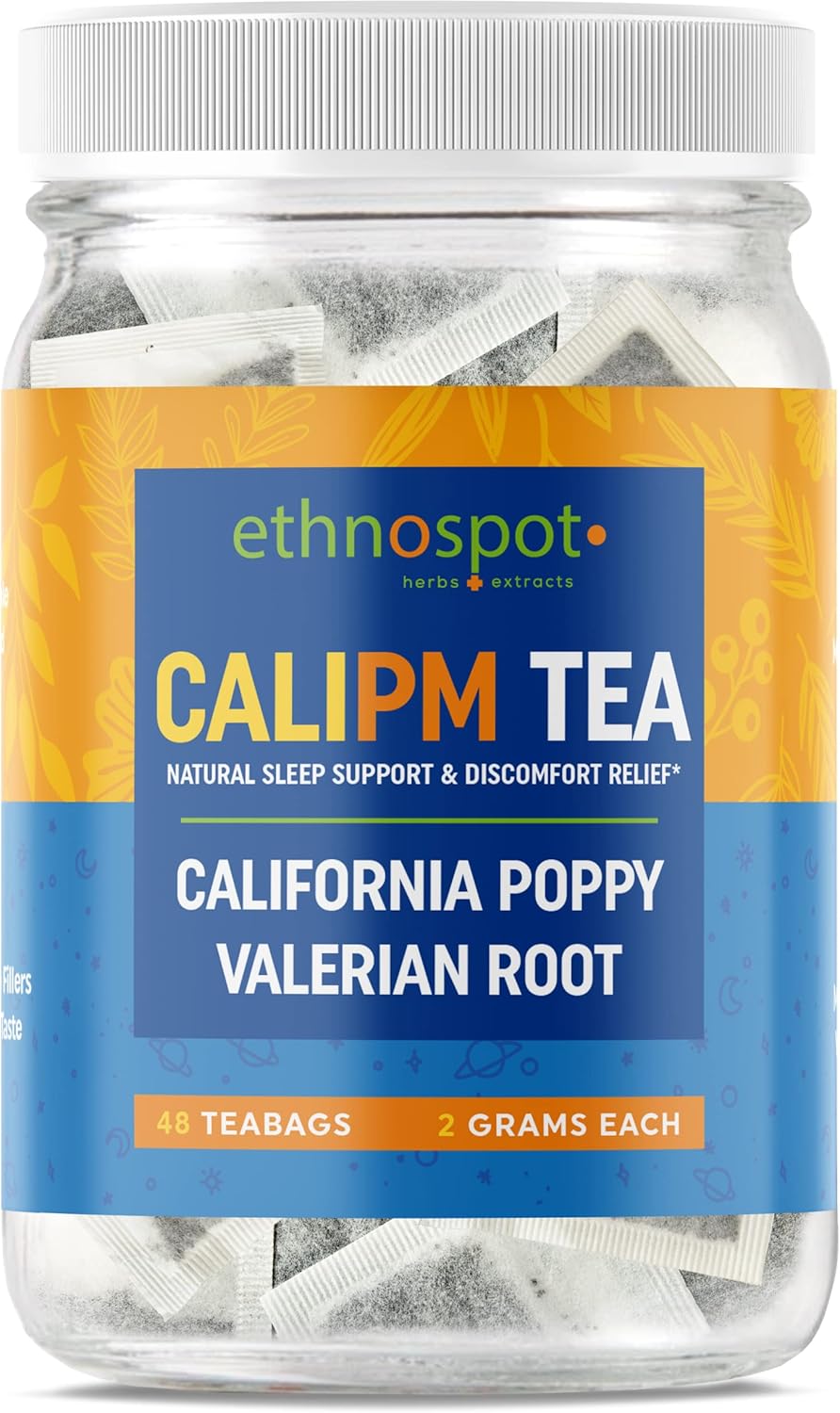 CaliPM – Té de hierbas para ayudar al sueño de raíz de valeriana de amapola de California, promueve el sueño profundo y un sueño más largo, reduce