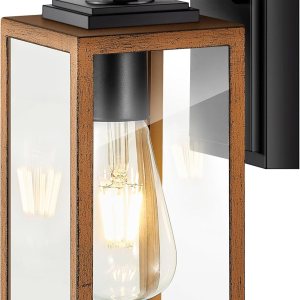 VIANIS Luces de pared del atardecer al amanecer, lámpara exterior de grano de madera, luz de garaje de vidrio transparente, aplique de luces VIANIS Luces de pared del atardecer al amanecer, lámpara exterior de grano de madera, luz de garaje de vidrio transparente, aplique de luces