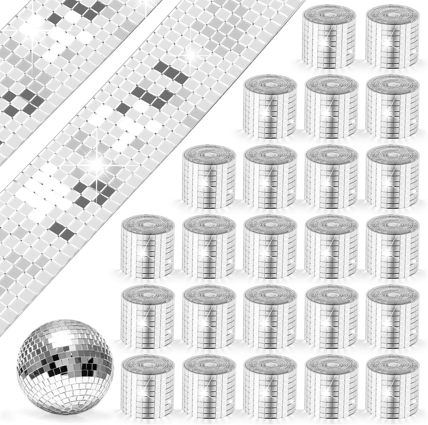 Yeaqee 36800 azulejos de espejo autoadhesivos de 0.197 x 0.197 in, azulejos cuadrados de disco de vidrio, azulejos de mosaico, azulejos de espejo