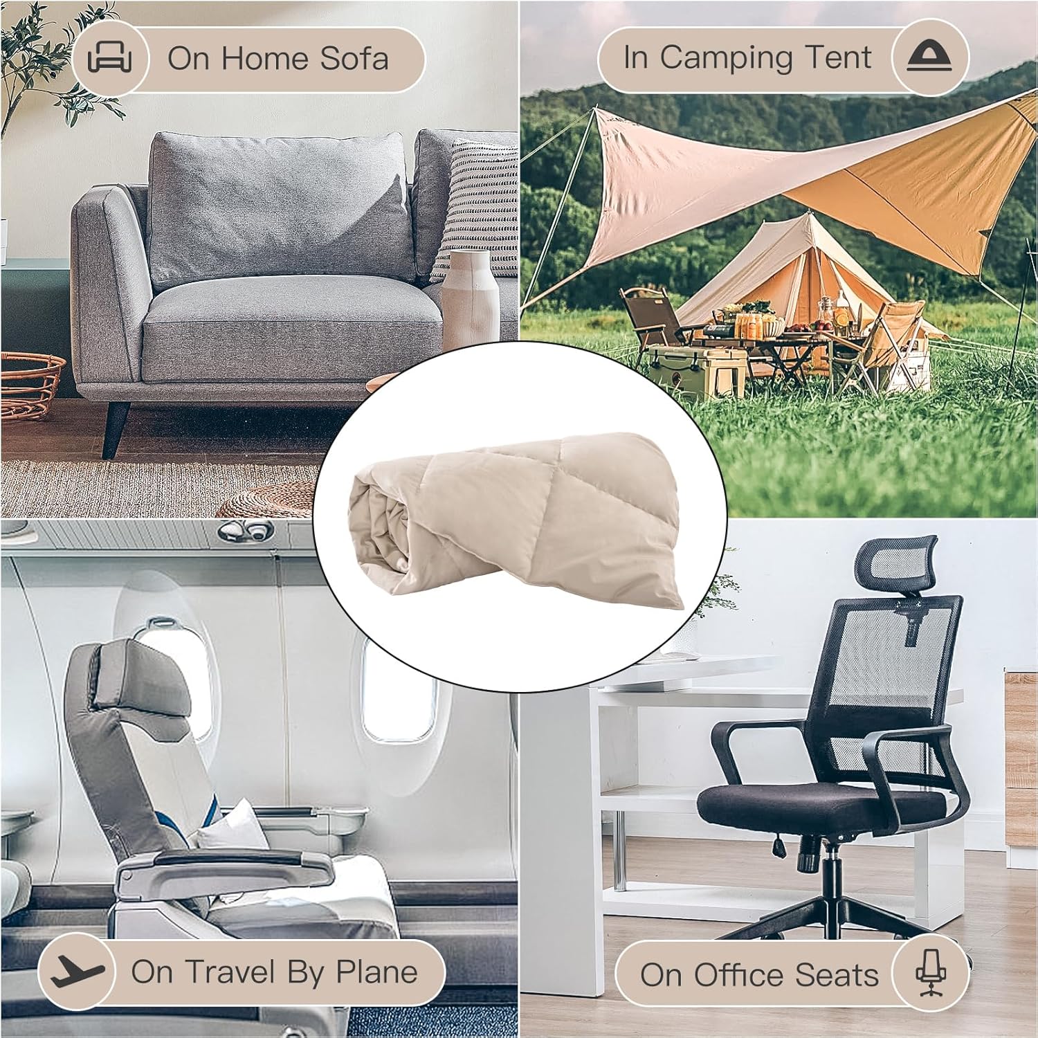 NEXHOME PRO Manta de plumón para sofá, manta suave y ligera, manta de plumas plegable para uso en interiores y exteriores, 50 x 70 pulgadas, caqui