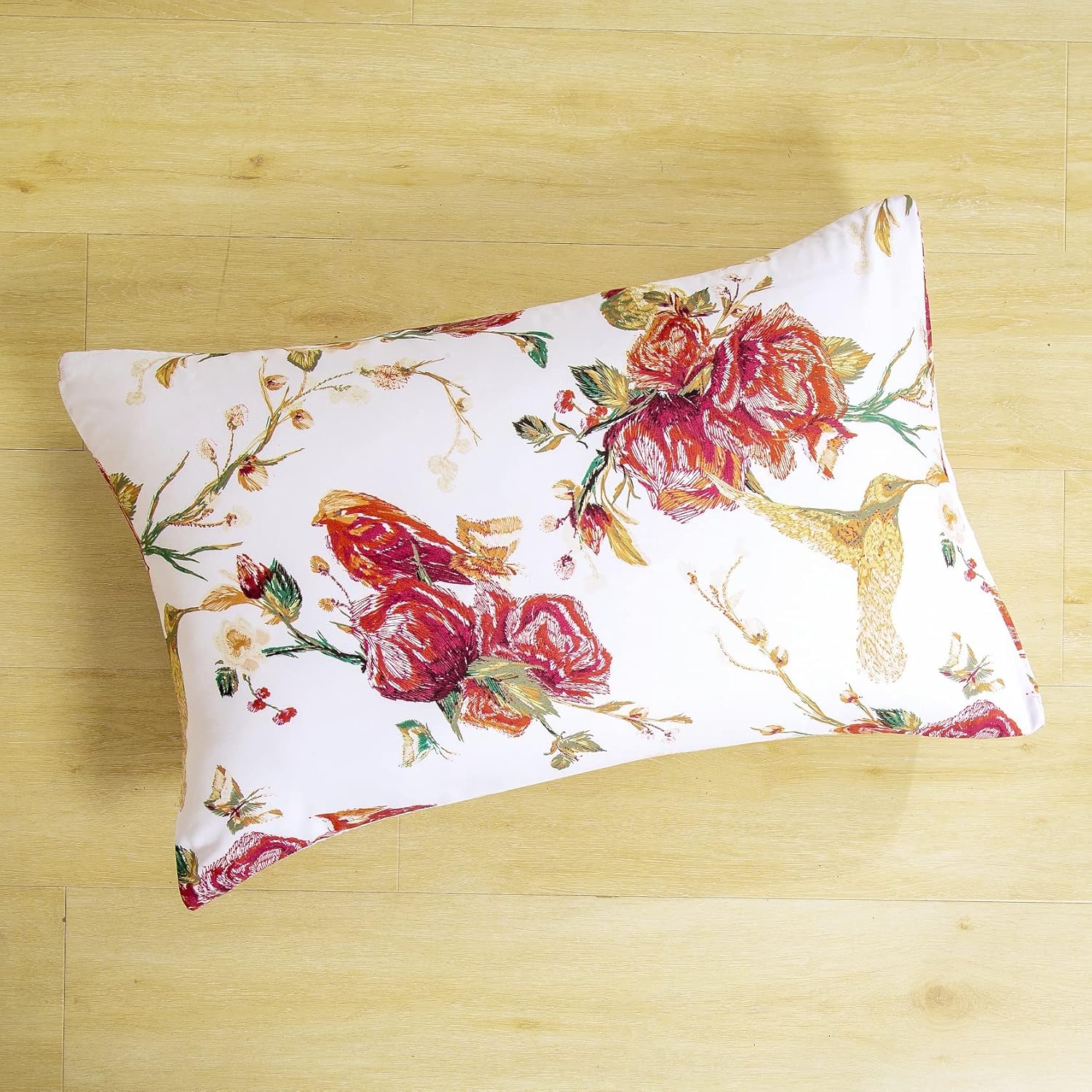 Tache – Juego de 2 fundas de almohada de microfibra rústica, diseño floral, color rojo y blanco, 20 x 36 pulgadas, diseño de colibríes, color