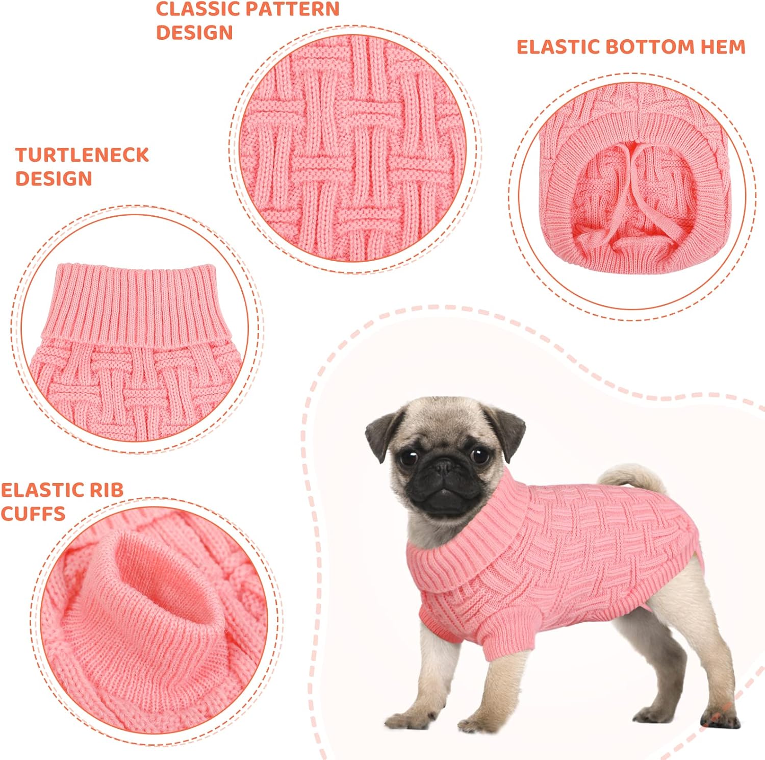 ASENKU Suéter pequeño para perro, ropa de punto para clima frío, ropa clásica de cuello alto grueso y cálida para chihuahuas, bulldogs, perros