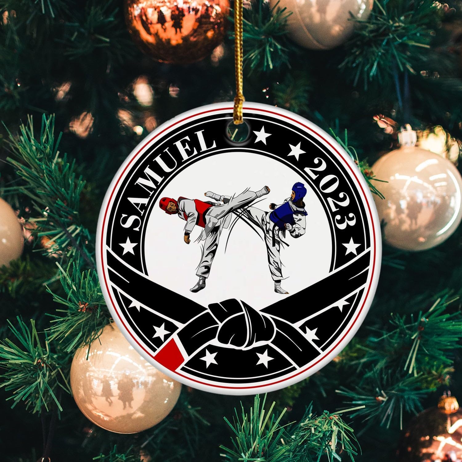 Adorno de taekwondo personalizado, regalos de adorno de Navidad 2023, adorno de taekwondo personalizado, decoración de árbol de Navidad, regalo