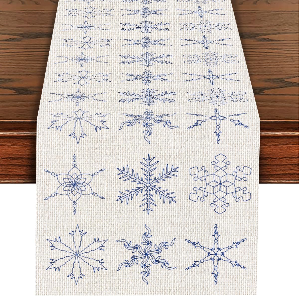 Camino de mesa de Navidad con copos de nieve para decoración de mesa de comedor, camino de mesa de Navidad para fiesta, boda, despedida de soltera,
