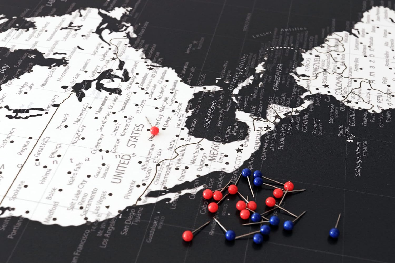 Push Pin World Map Foam Board Mounted, Sizes 24×36, 16×24, Large Travel Map (24×36)