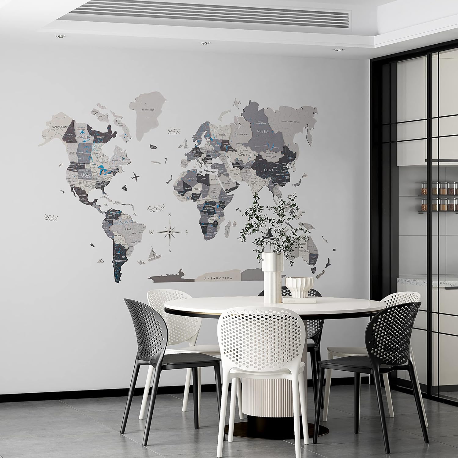 Handcrafted 3D Wooden Map – 3D World Map, Large Wall Art Wood Map, Kithcen & Home Decor. Housewarming Gift – Wood Art, Wooden Travel Map with Rivers