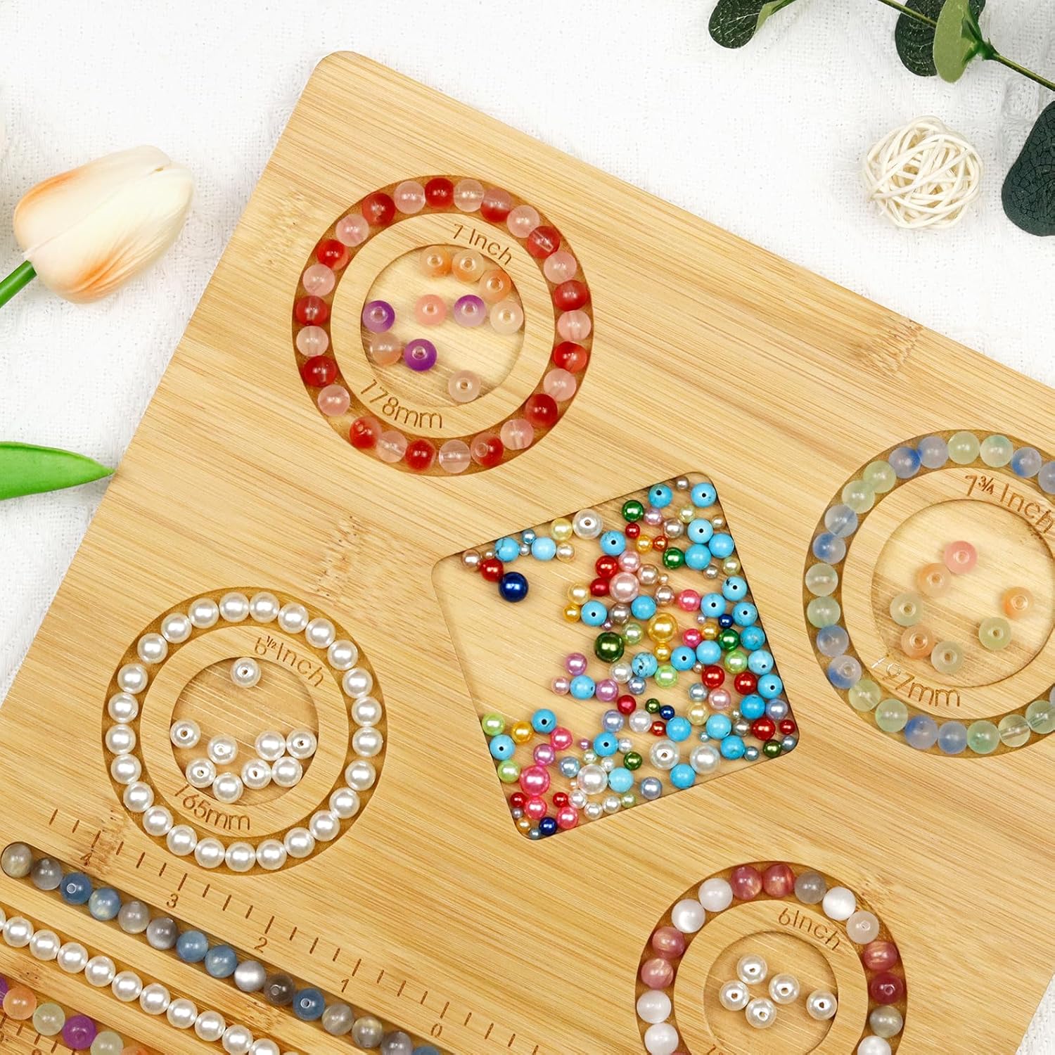FIVEIZERO Tableros de cuentas de bambú para la fabricación de joyas, tablero de medición de pulseras,Tablero de cuentas para pulseras y collares que