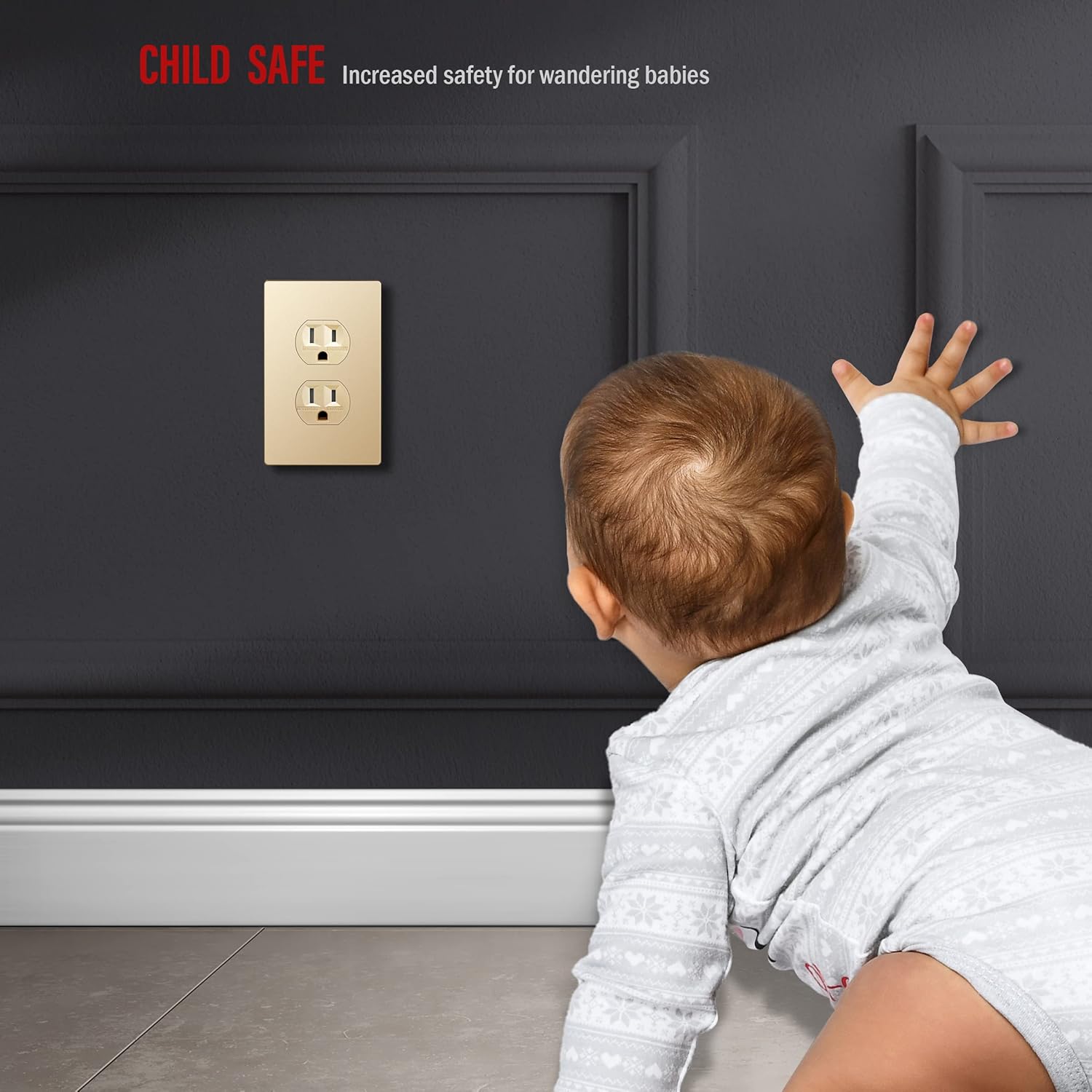 ENERLITES 61580-TR-GDWP – Receptáculo dúplex serie Elite con placa de pared sin tornillos, grado residencial, resistente a manipulaciones, 15 A 125