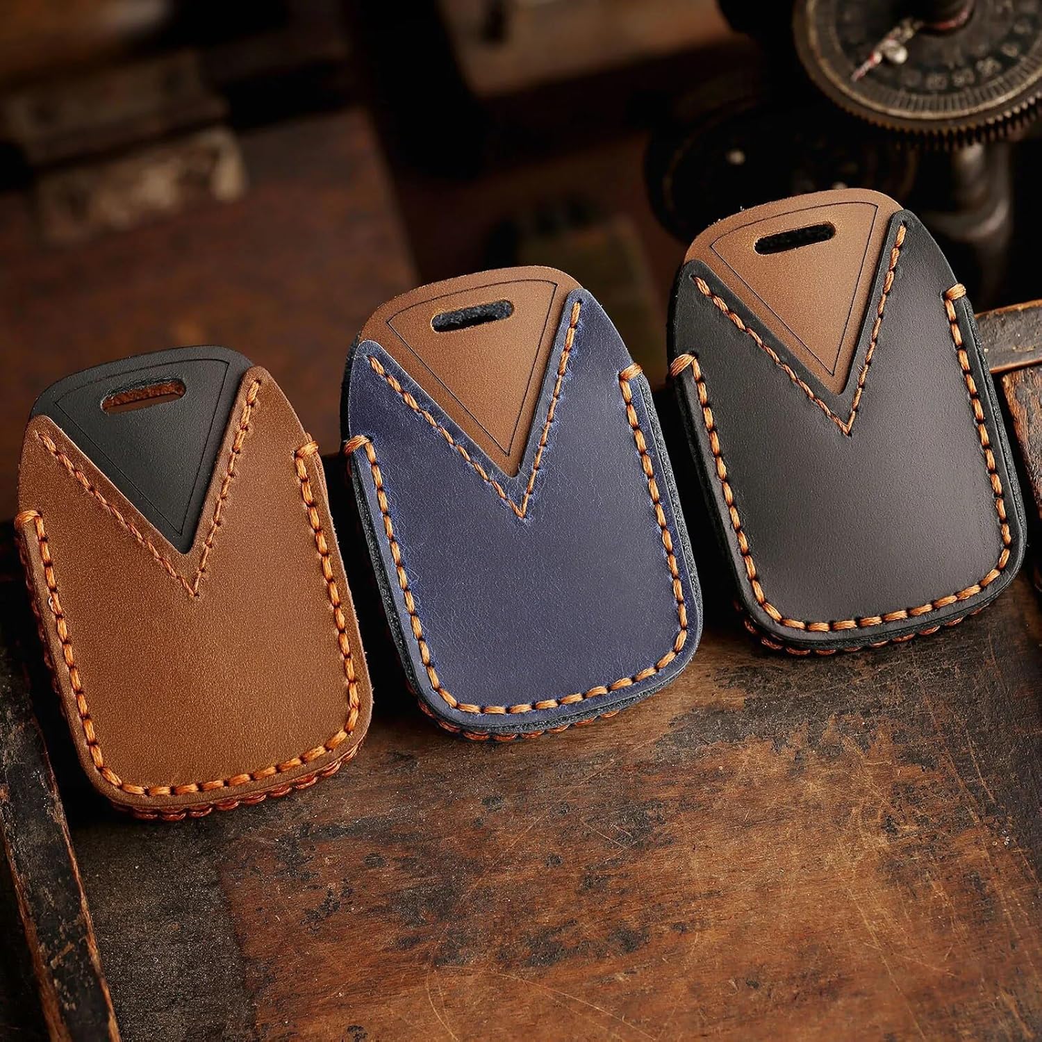 Funda de cuero genuino para llavero inteligente de 4 botones para Chevy Colorado Key Holder Protector (marrón)