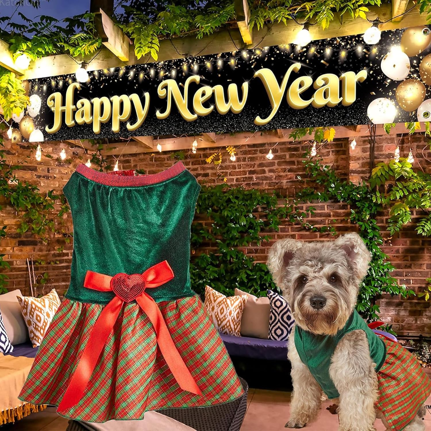 Vestido de Navidad para perro, disfraz de perro a cuadros con lazo, ligero rojoverde, disfraz de perrito ropa para mascotas, ropa para gatos, fiesta